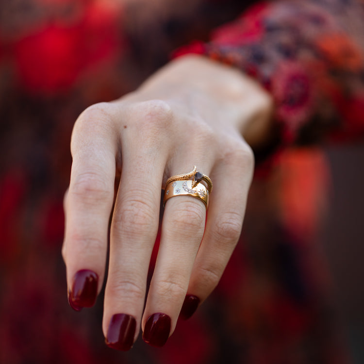 Solid Gold Diamond Night Sky Cigar Band Ring - Luxury Men's Jewelry for Weddings, Parties & Special Occasions