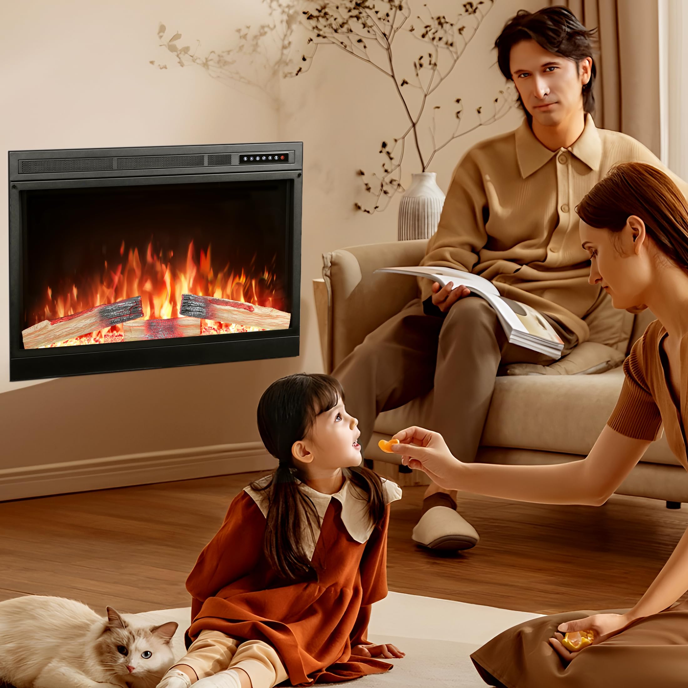 Xbeauty 36 Inch Electric Fireplace Insert with Remote Control, Timer, 4 Flame Colors - 750W/1500W Heater with Overheat Protection & Touch Screen - Perfect for Living Room, Bedroom, and Office Warming