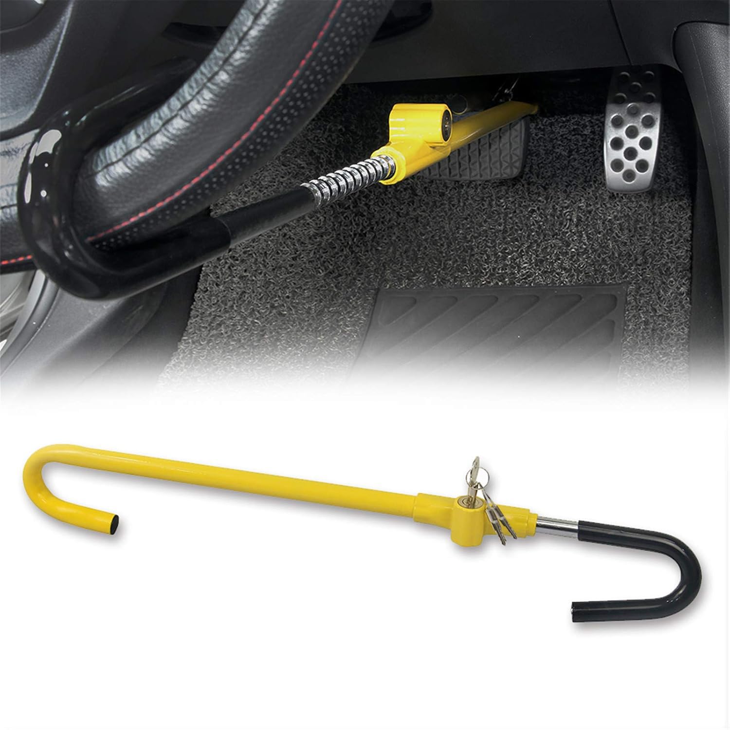 KAYCENTOP Universal Car Steering Wheel to Brake Pedal Lock - Anti-Theft Security Device for Vehicles (Bright Yellow) | Perfect for Parking Security & Theft Prevention in Public Areas