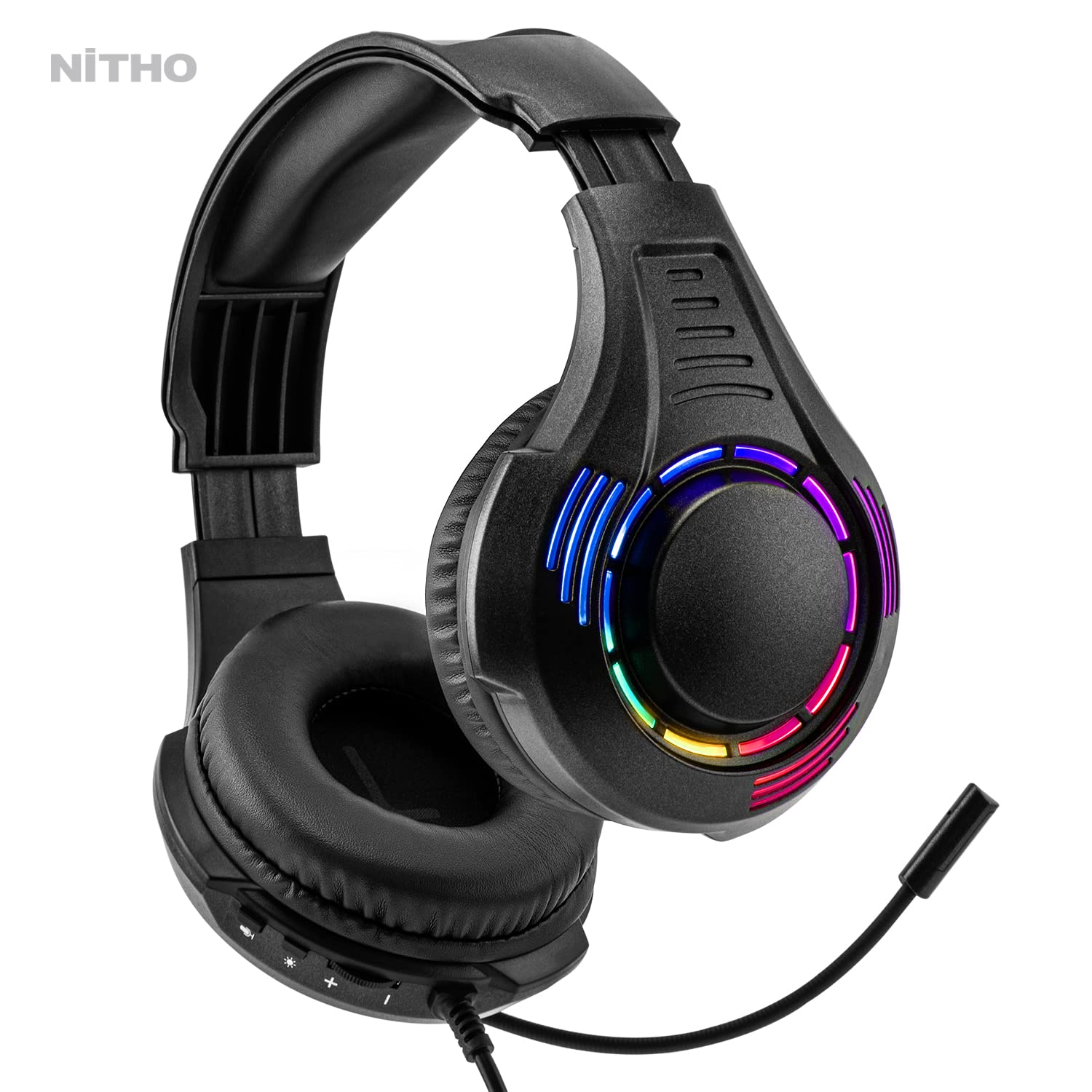 NITHO Spectra Over-Ear Gaming Headset with Flip-Up Mic & RGB Lights for PC, PS4, PS5, Xbox One, Xbox Series X/S, Tablet & Mobile - Black | Perfect for Competitive Gaming & Streaming