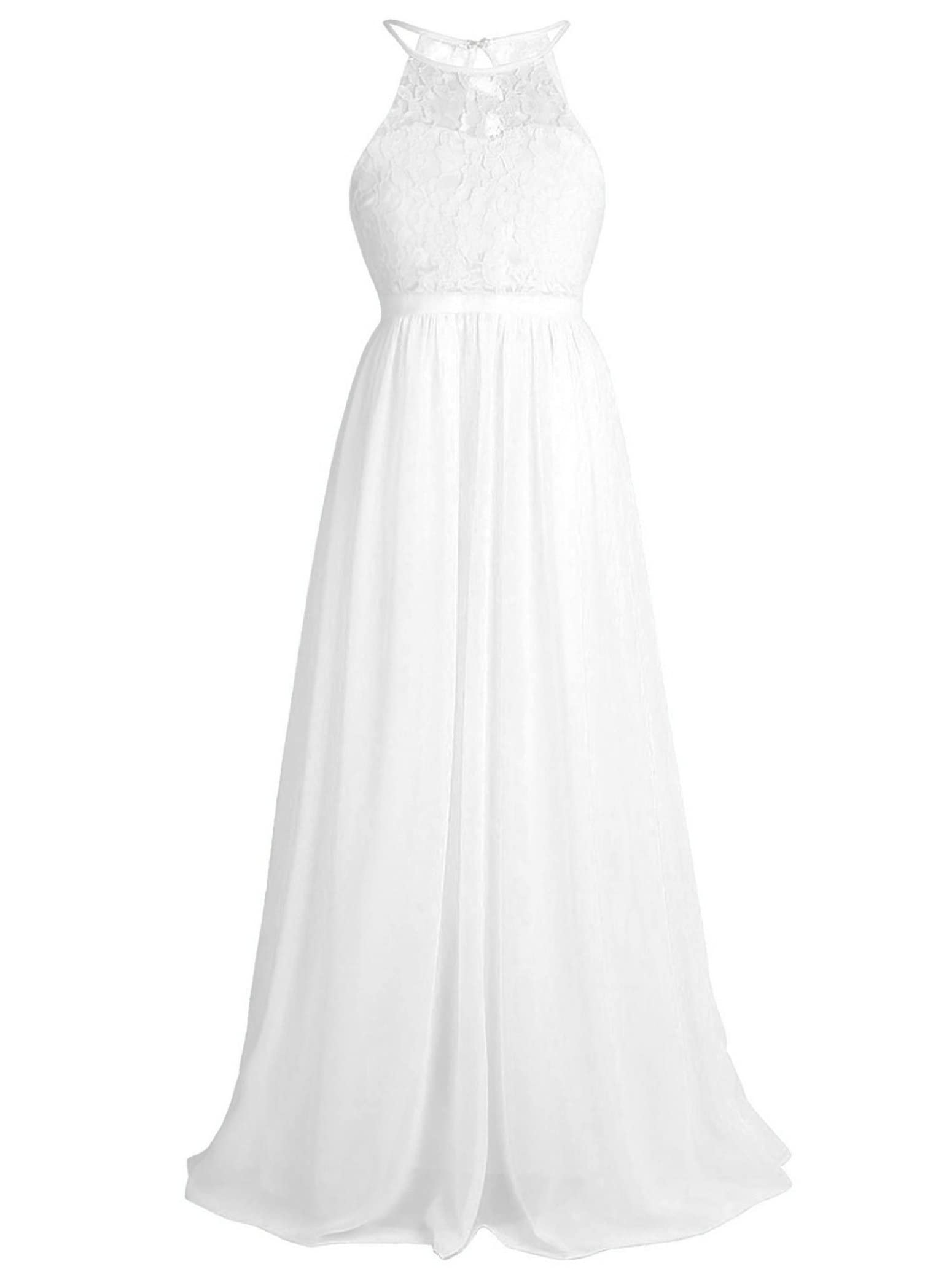 Girls Chiffon Halter Neck Maxi Flower Dress for Wedding, Bridesmaid, Formal Party & Evening Events - Elegant Floral Summer Dress for Kids Special Occasions