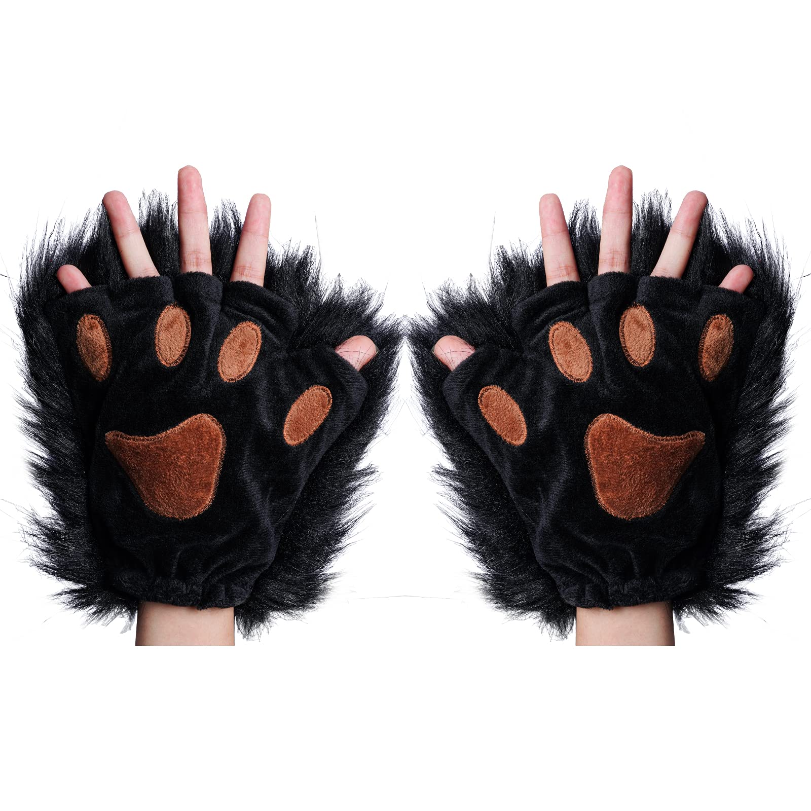 Faux Fur Wolf Fox Tail Hair Clips with Ears & Gloves Set - Halloween Christmas Cosplay Costume Accessories for Party Dress Up & Role Play