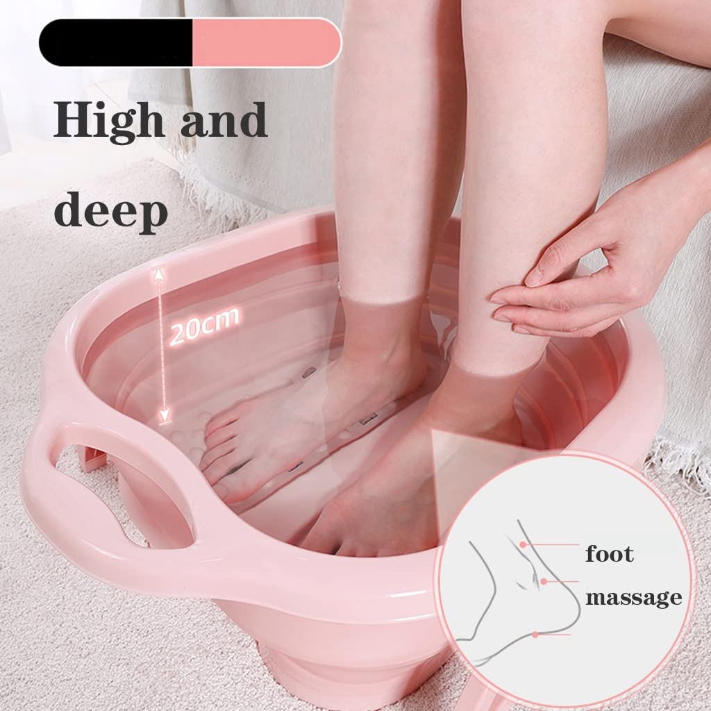 Foldable Foot Soaking Tub with Massage Rollers - Portable Plastic/Rubber Foot Spa Basin for Stress Relief & Relaxation - Pink Collapsible Foot Bath Bucket for Home Spa, Pedicure & Tired Feet Care
