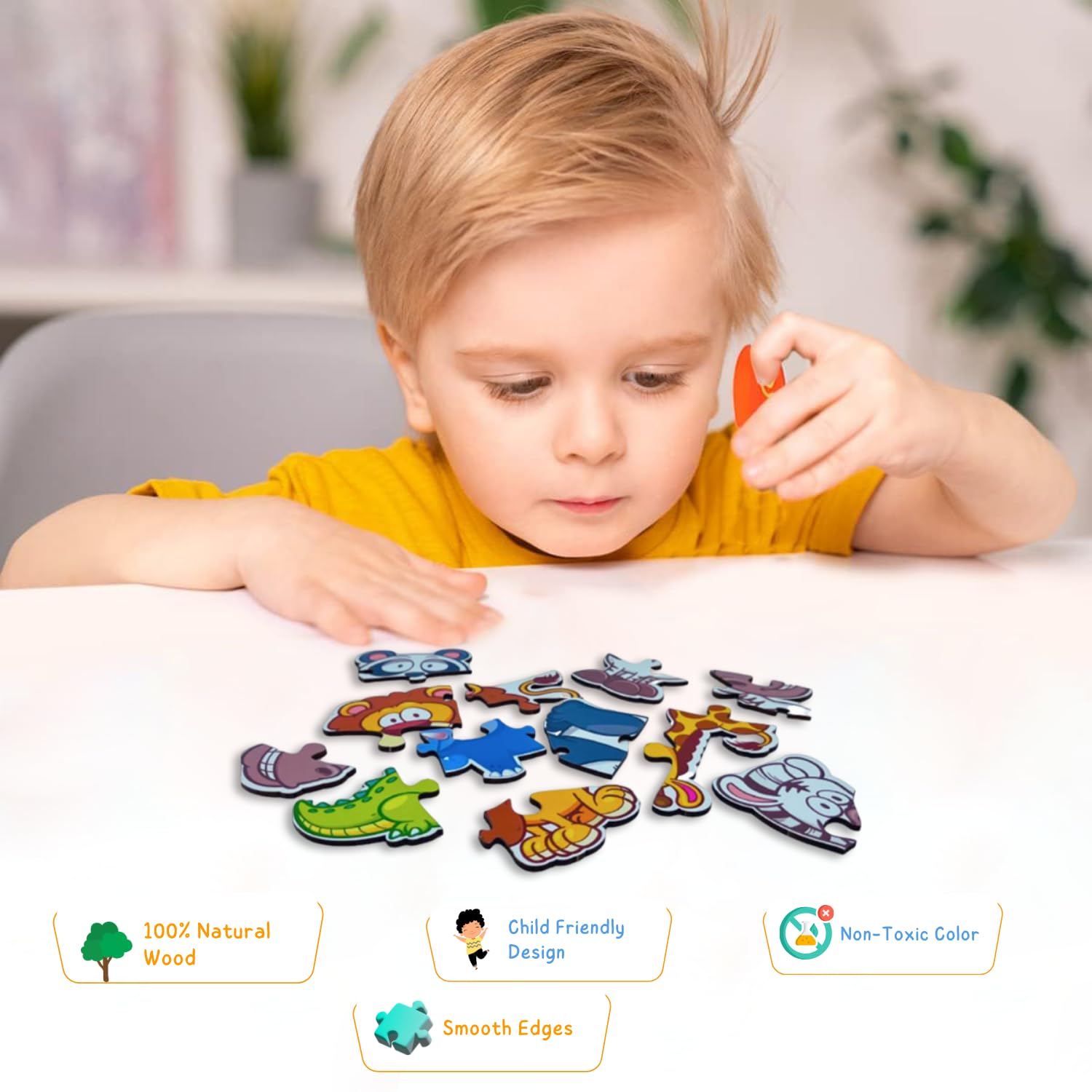 Montessori Wooden Jigsaw Puzzles for Kids Ages 2-5 - Fun Fry Wild Animal Toddler Learning Toys - Educational Puzzle Gift for Boys & Girls Birthday - Perfect for Preschool Classroom & Home Playtime Activities