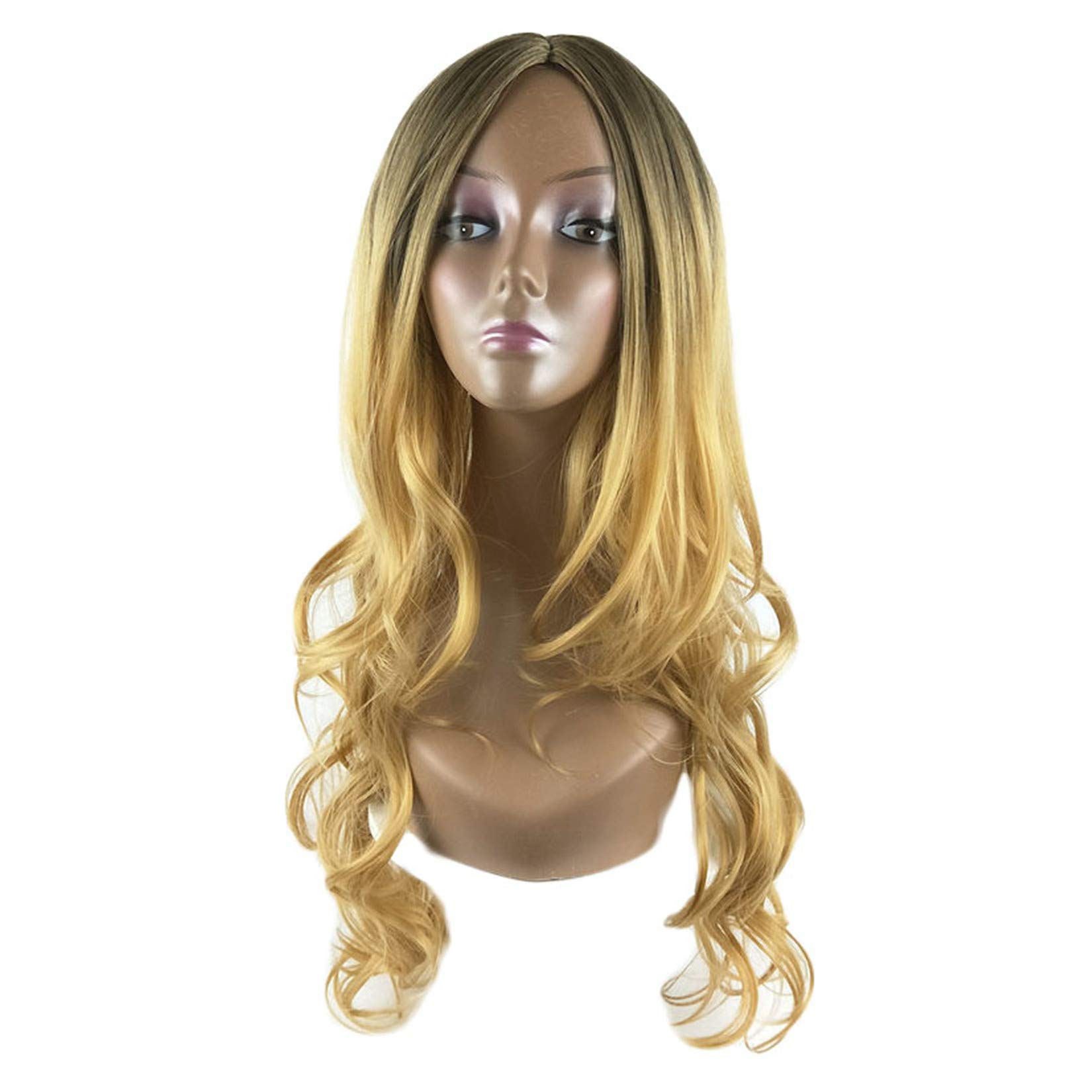 Andongnywell Long Fluffy Curly Wavy Black Synthetic Wig for Women - Heat Resistant Natural Parting Human Hair Replacement - Perfect for Cosplay, Halloween, Daily Wear & Styling