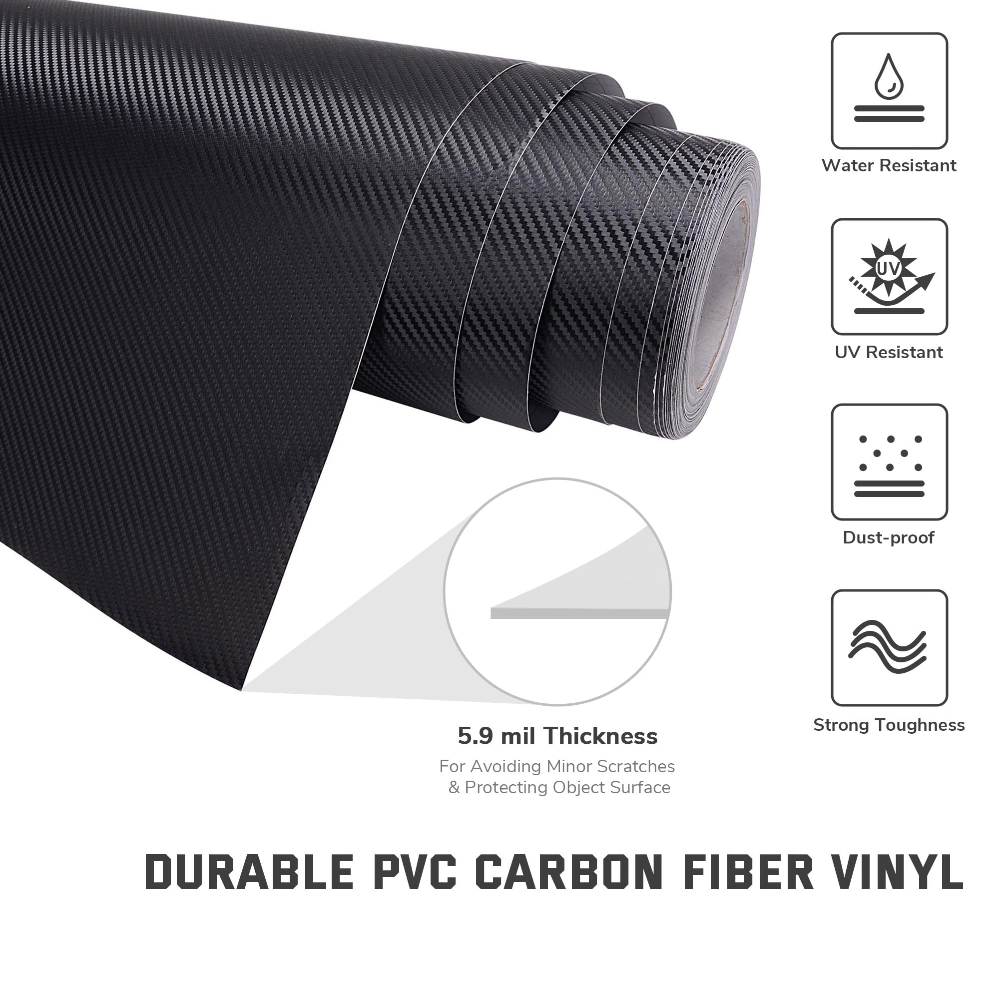 5x100 FT 3D Carbon Fiber Vinyl Wrap Film Roll with Air Release Technology | UV Resistant Car Wrap | DIY Vehicle, Laptop, Phone, Furniture Decoration | Perfect for Automotive Customization, Home & Office Upgrade