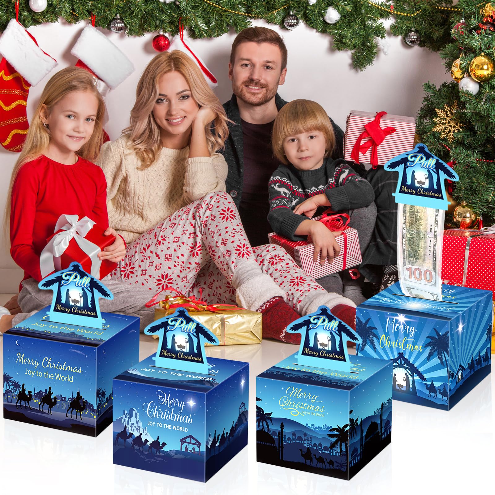 8-Piece Christmas Nativity Money Box Set - Religious Cash Gift Box with Pull-Out Card for Holiday Parties, Jesus-Themed Christian Surprise Gift for Holy Night Celebrations - Perfect for Church Events, Family Gatherings & Christmas Gift Exchanges