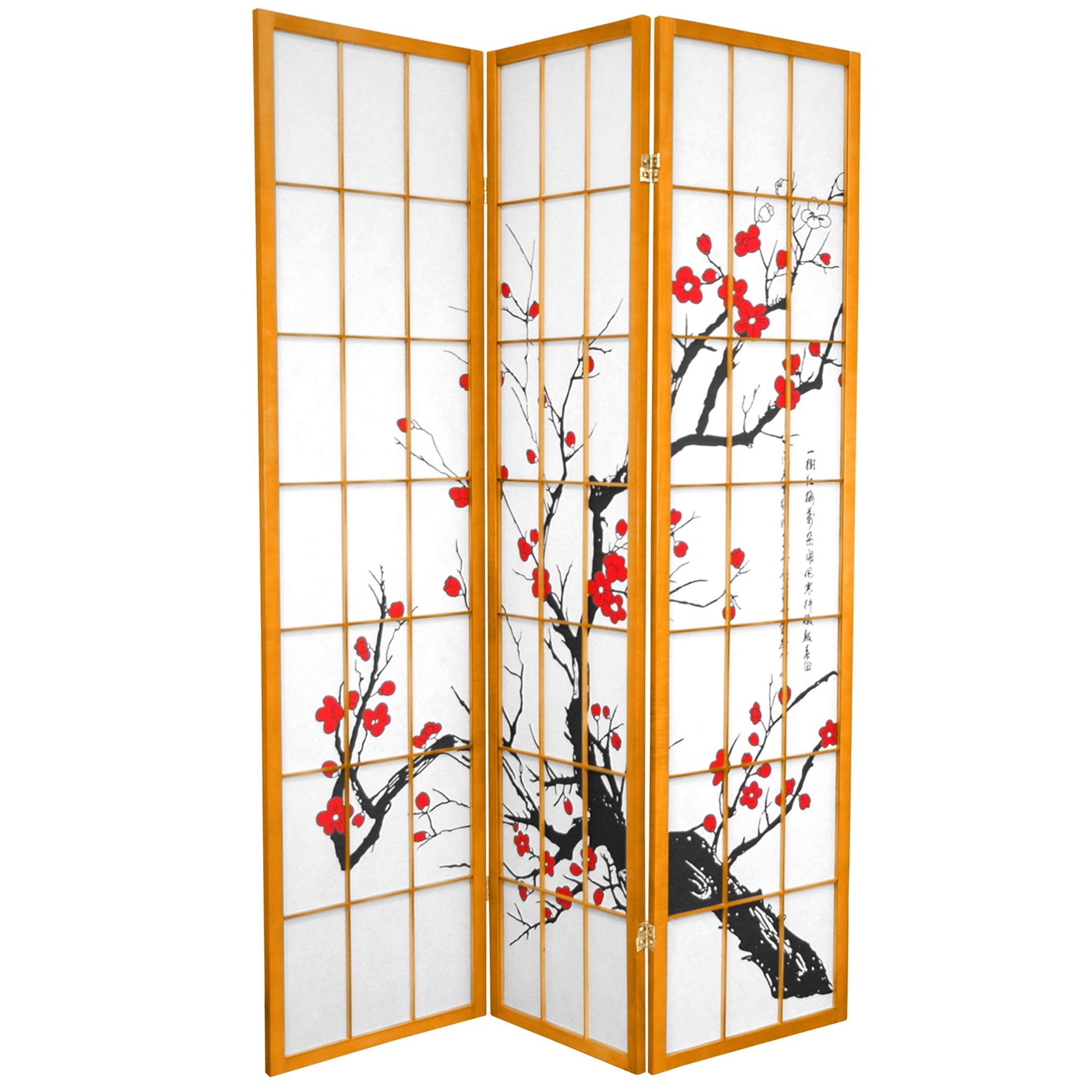 Red Lantern SS-BLOSSOM-Honey 3-Panel Room Divider - Handmade Folding Privacy Screen, Decorative Asian Shoji Screen for Bedroom, Living Room, Office & Meditation Space