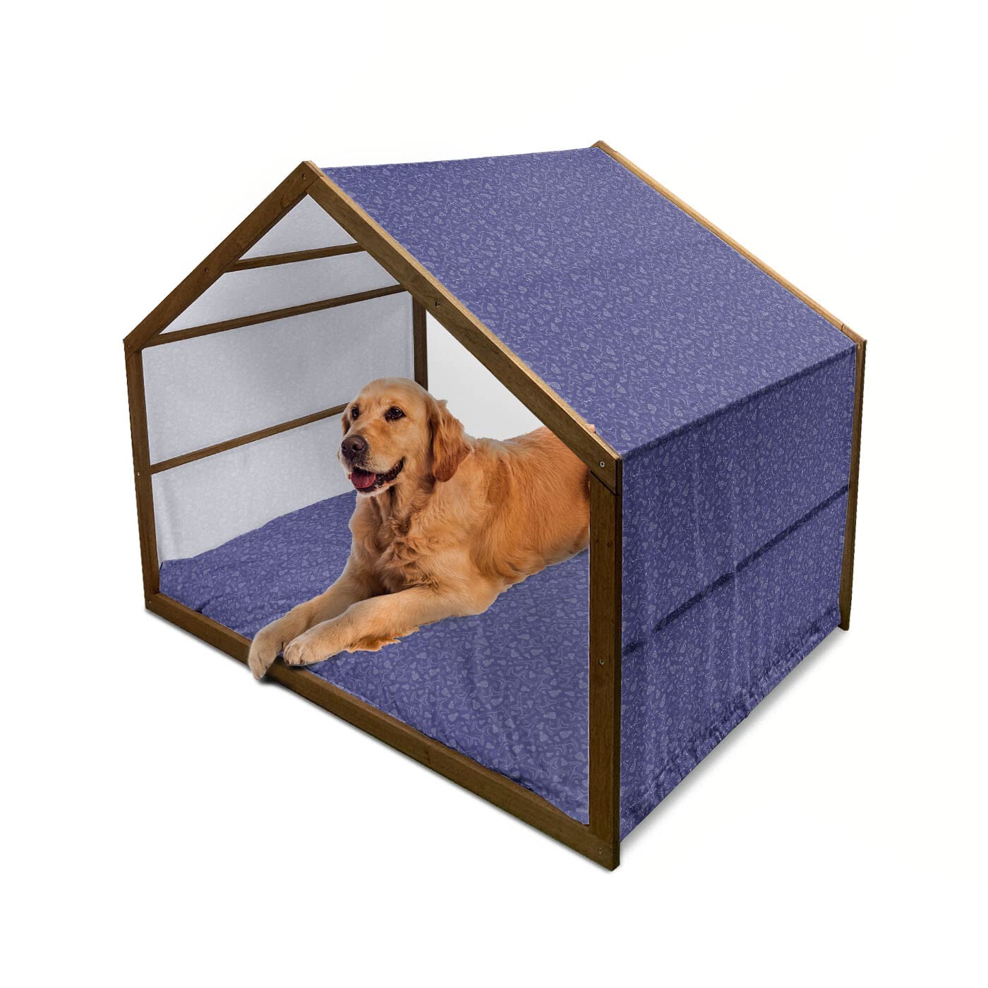 Ambesonne Wooden Dog House for Large Dogs - Indoor & Outdoor Portable Dog Kennel with Pillow & Cover, 2X-Large Size, Dark Lavender White Winter Theme Design - Perfect for Backyard, Patio, or Home Use