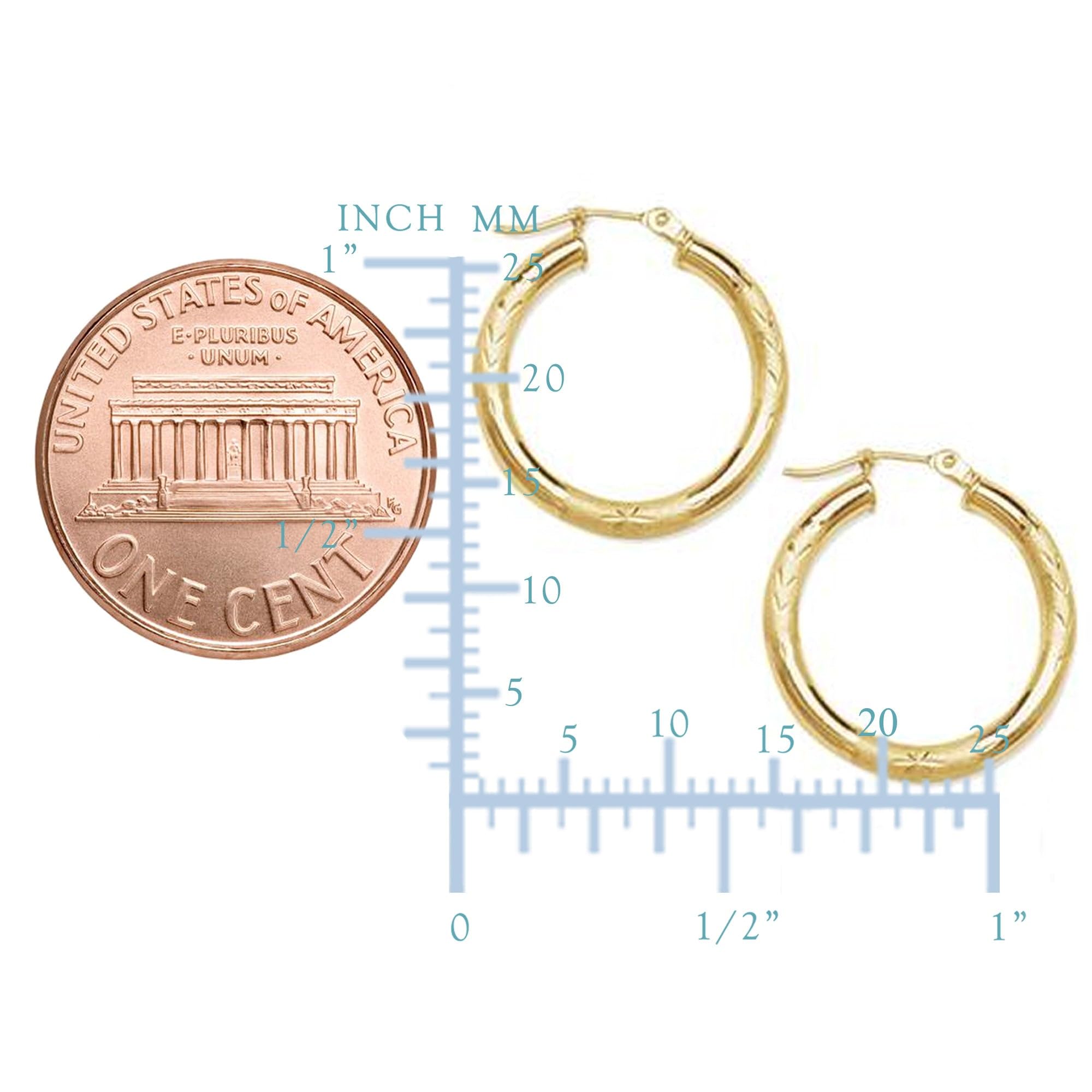 10K Yellow Gold Diamond Cut Round Hoop Earrings 15mm - Elegant & Durable for Everyday Wear, Parties & Gifts