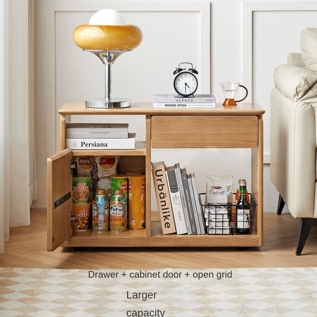 Solid Wood Mobile Side Table - Oak, Black Walnut, Ash - Small End Table for Living Room, Bedroom & Office Use