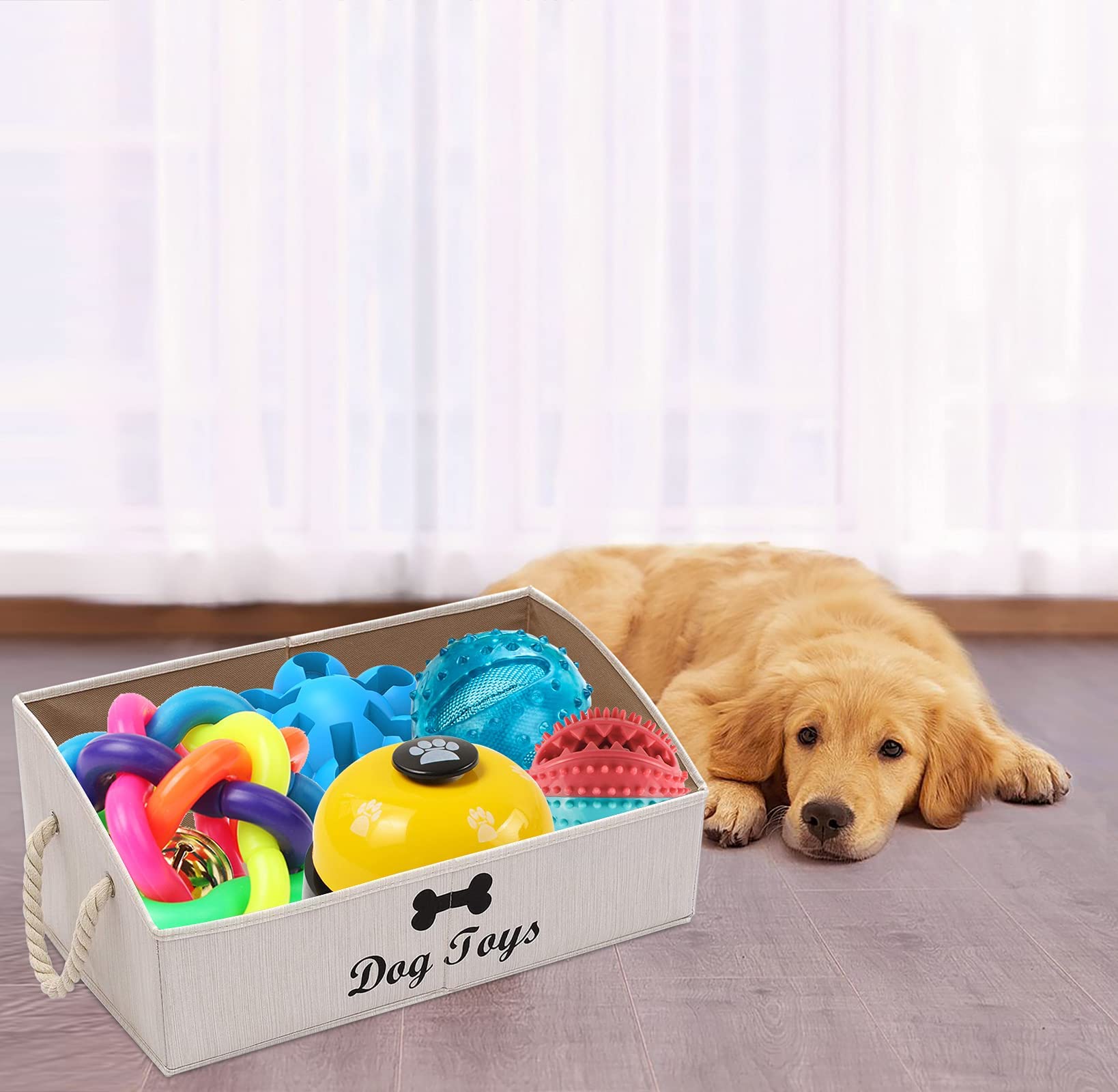 Morezi Large Dog Toy Bin - Puppy Shallow Toy Basket for Dog Toy Storage | Perfect for Living Room, Playroom & Closet Organization | Durable Home Decor in White