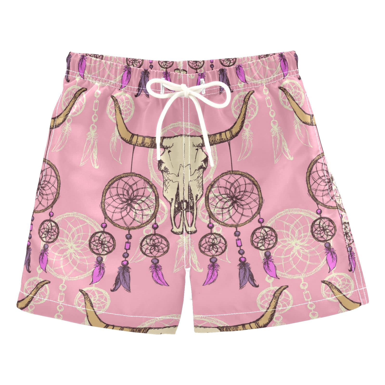 AMICHIC Boys Swim Trunks with Longhorn & Dreamcatcher Print - Quick Dry Board Shorts for Beach, Surf & Swimming - Perfect for Hawaii Vacation & Summer Water Activities