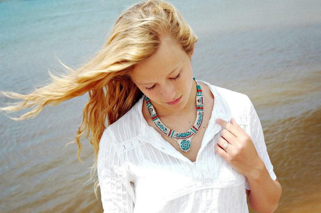 Tibetan Statement Necklace - Handmade Boho Jewelry for Women, Unique Ethnic Beaded Necklace for Festivals, Weddings & Special Occasions