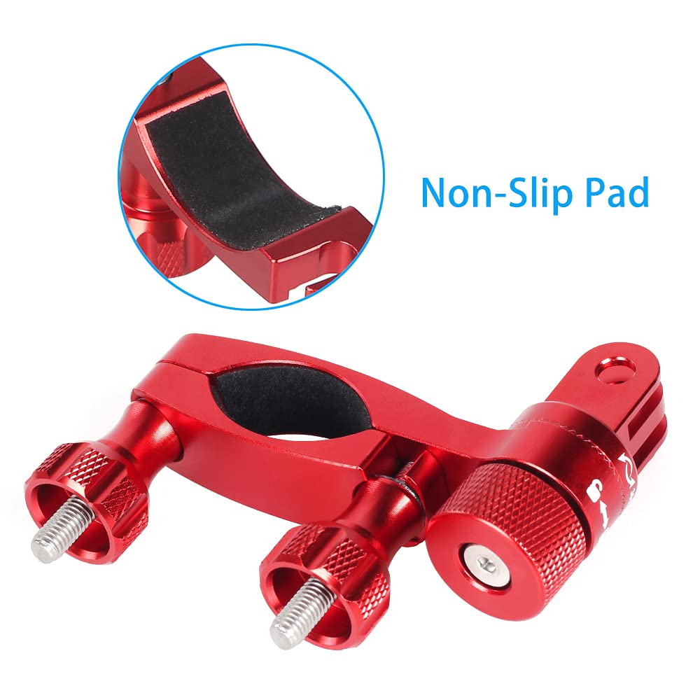 HSU 0.6-1.3 Inch Universal All-Aluminum Bike & Motorcycle Handlebar Mount with 360° Rotating Seat Post - Compatible with GoPro Hero 13/12/11/10/9/8/7/6/5, DJI Osmo Action, AKASO & Most Action Cameras (Red) - Perfect for Cycling, Motorcycling, Skiing & Outdoor Adventures