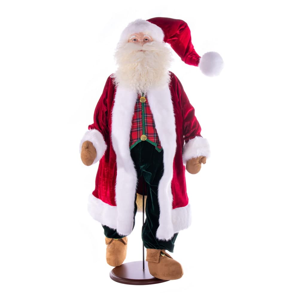Vickerman 36-Inch Red Plaid Velvet Santa Claus Doll with Removable Stand - Festive Christmas Decoration for Home, Office & Holiday Parties