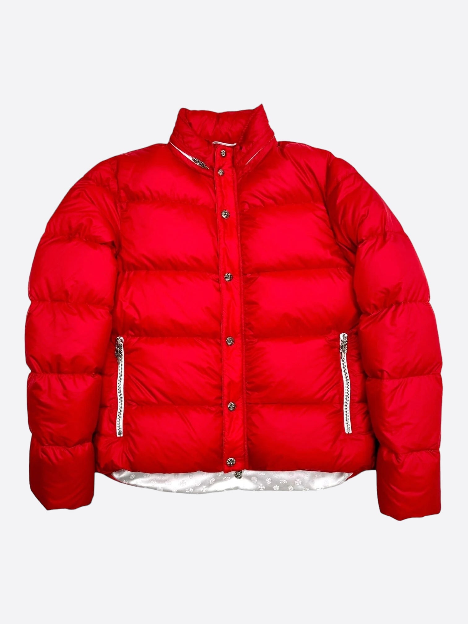 Chrome Hearts Red & White Puffer Jacket - Stylish Winter Coat for Men & Women | Perfect for Cold Weather, Streetwear Fashion & Outdoor Activities