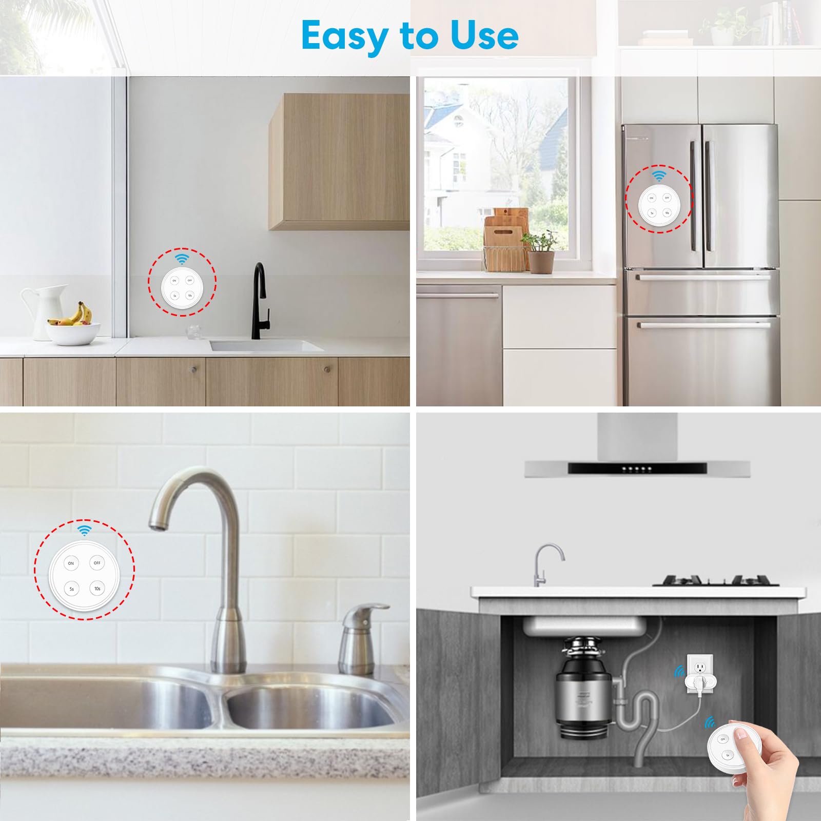 Wireless Remote Control Outlet Switch for Garbage Disposal - 5s/10s Timer, No Wiring Needed, 16A/1800W Capacity (White) - Perfect for Kitchen Sink Waste Disposers, Lights & Small Appliances up to 1HP - Replace Sink Top Air Switches Conveniently