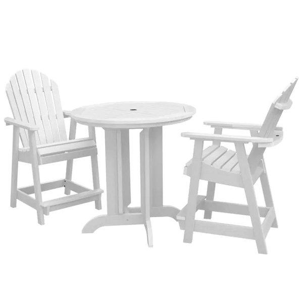 Adirondack Hamilton 3-Piece Round Counter Height Outdoor Dining Set - Patio, Garden, Deck Furniture for Backyard Entertaining