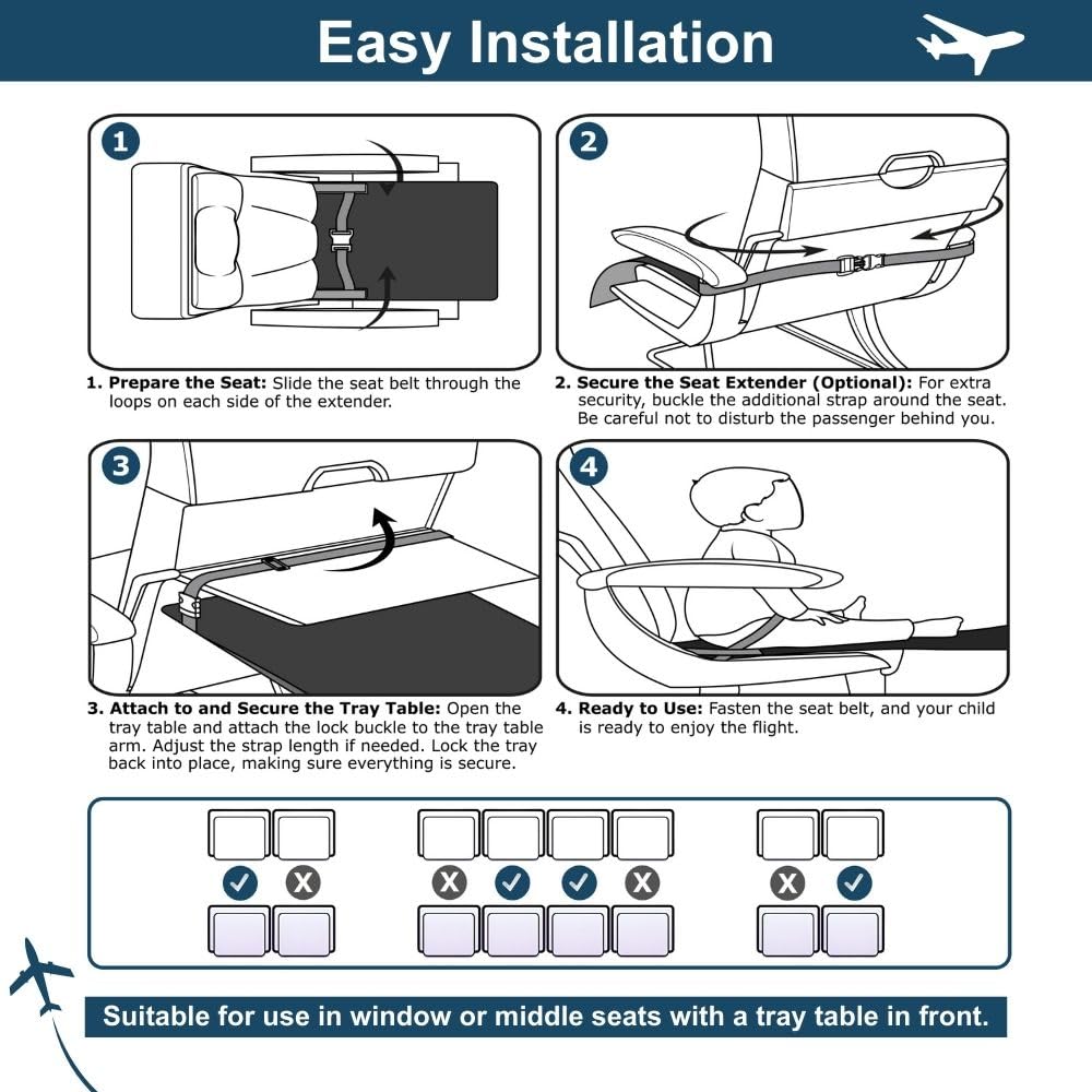 Blue Shark Toddler Airplane Seat Extender & Travel Bed - Portable Kids Inflight Sleep Solution for Long Flights | Airplane Must-Have for Comfortable Family Travel