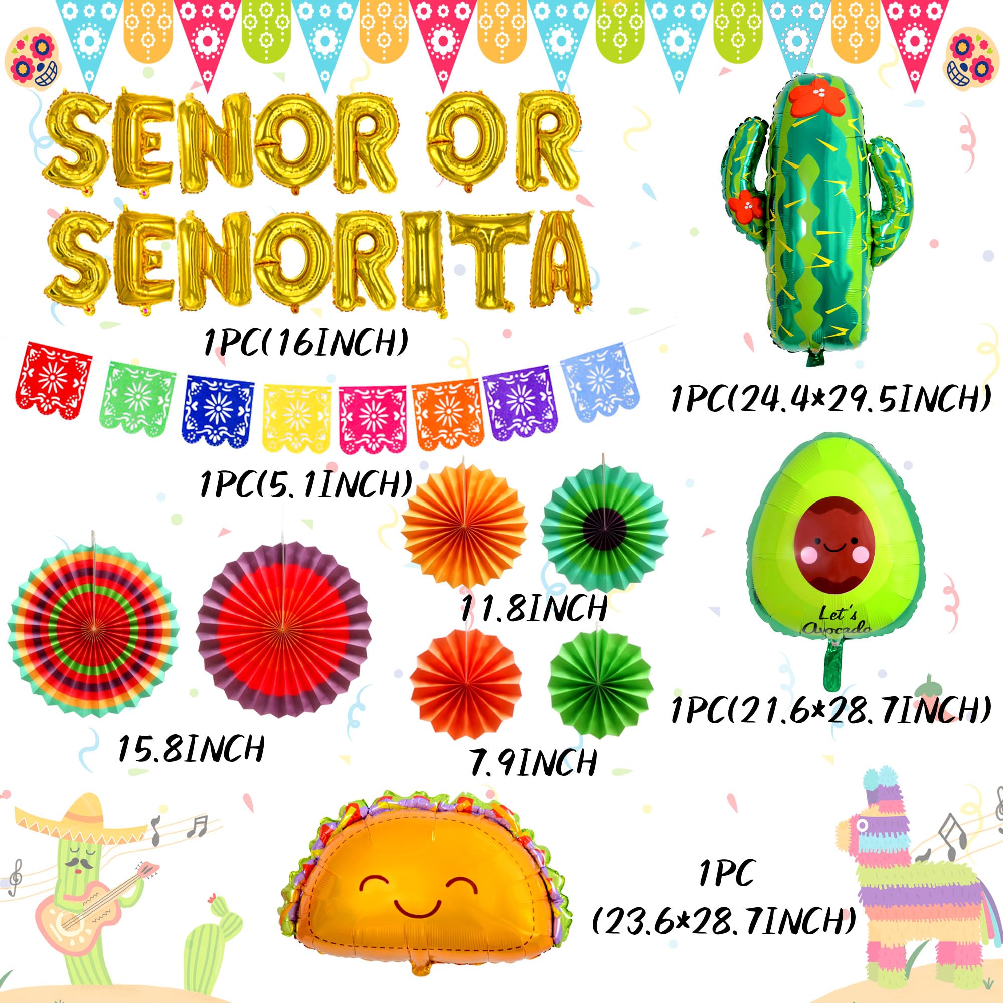 JeVenis Senor or Senorita Gender Reveal Party Decorations Set - Mexican Fiesta Balloons, Backdrop, Banner & Supplies (Green/Red/Yellow/Blue) - Perfect for Baby Shower, Gender Reveal Parties & Mexican-Themed Celebrations