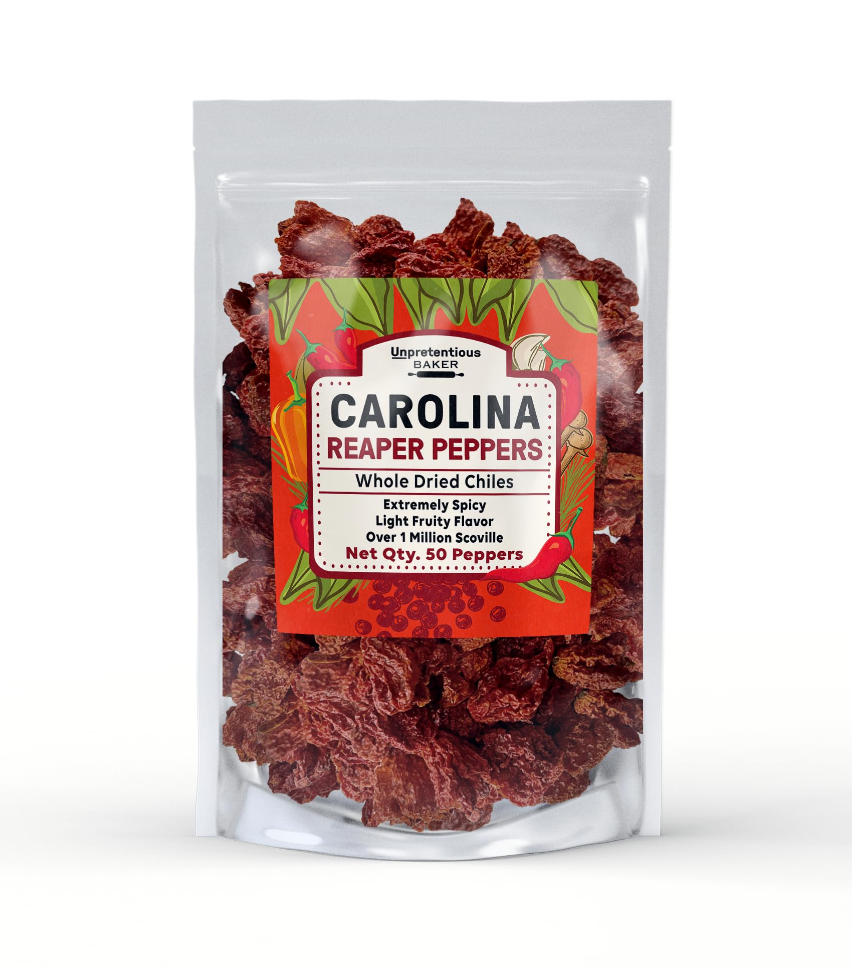 Authentic Whole Dried Carolina Reaper Peppers - World's Hottest Chili (50 Count) - Perfect for Hot Sauce Making, Spicy Cooking & Chili Challenges