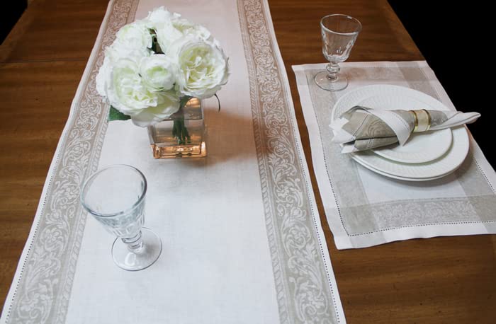 Luxury 100% Woven Jacquard Dinner Napkins Set of 6 - Beige & White French Home Linen for Special Occasions | Elegant Table Setting for Weddings, Dinner Parties & Fine Dining