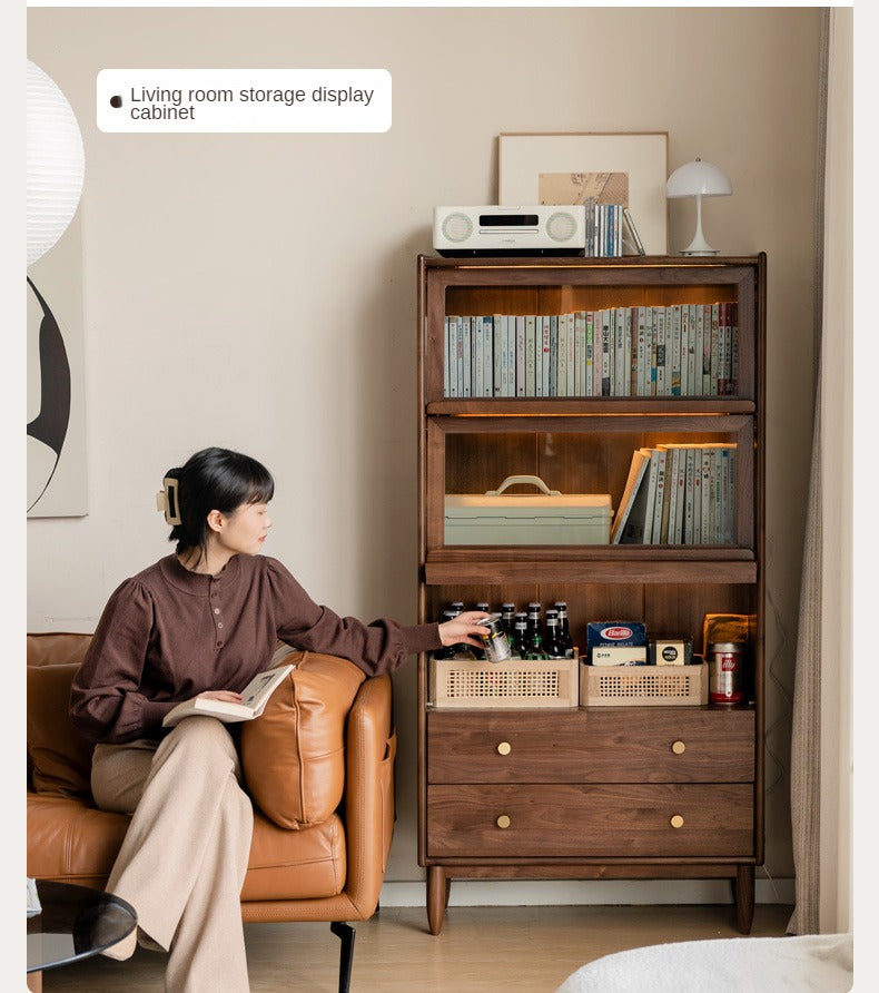 Solid Black Walnut Wood Side Cabinet with Flip Door - Perfect for Living Room, Bedroom & Home Office Storage