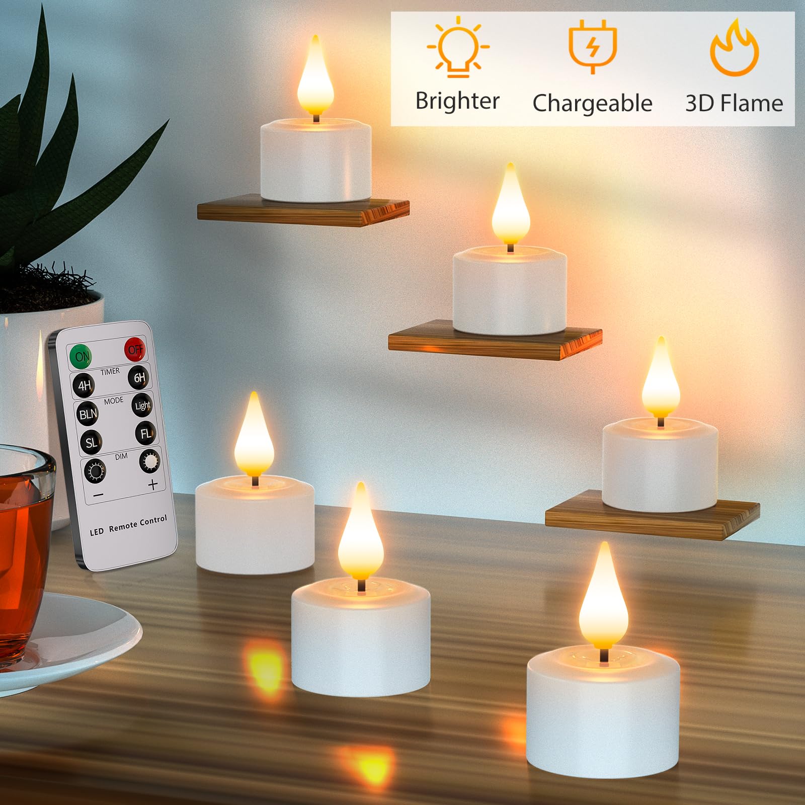 Ymenow 12 Pack Rechargeable Electric Candles with Remote & Timer - Flameless Flickering LED Candles for Home Decor, Weddings, Parties - Battery Operated Fake Candles in Warm White with 3D Wick - Perfect for Romantic Dinners, Holiday Centerpieces & Cozy Ambiance