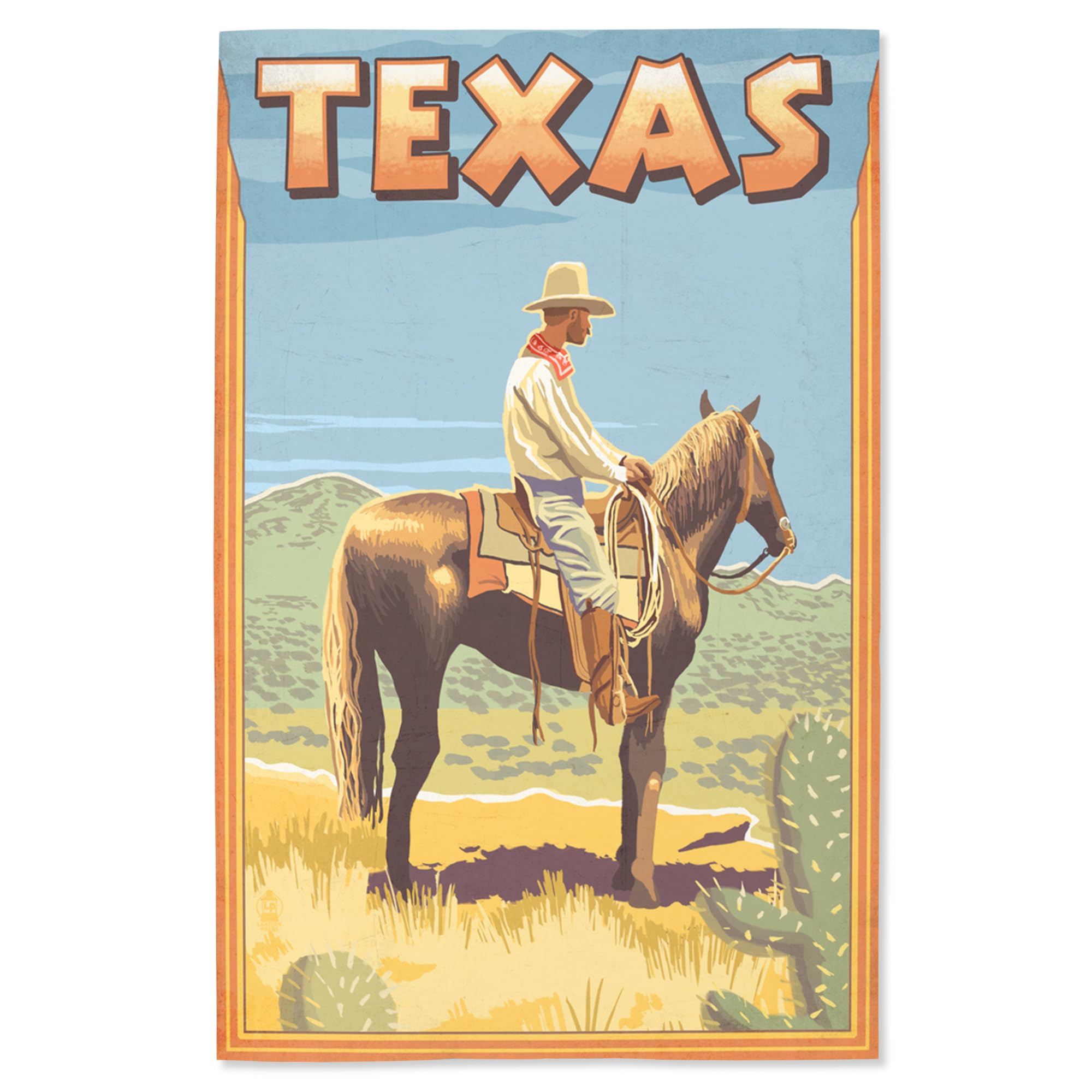 Lantern Press 16x24 Inch Giclee Print - Texas Cowboy on Horseback Wall Art | Western Decor for Home, Office & Ranch Style Interiors