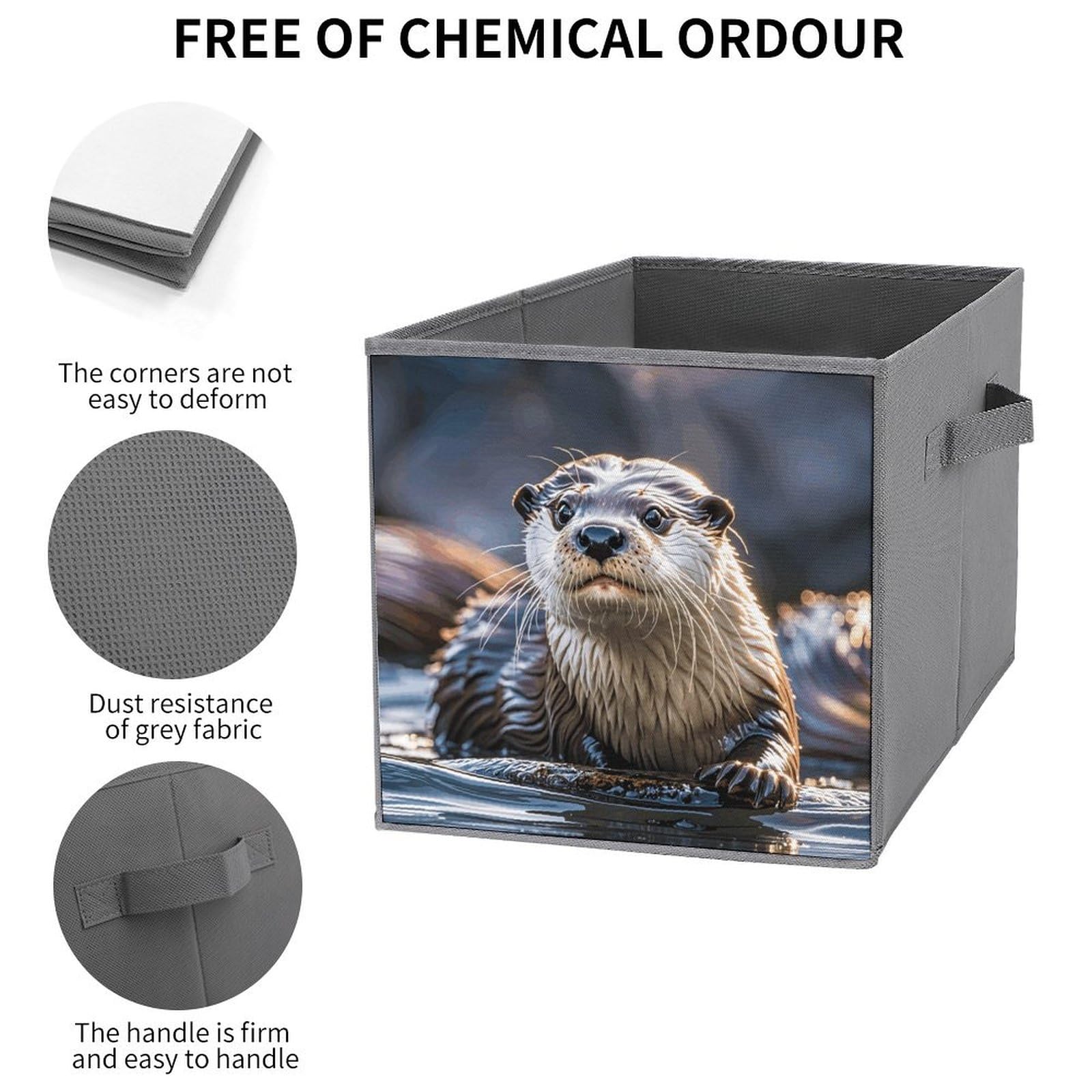 6PCS Collapsible Storage Bins with Handles - Otter Printed Foldable Organizing Boxes for Home, Kitchen, Bathroom & Office - Space Saving Storage Containers for Shelves, Cabinets & Closet Organization