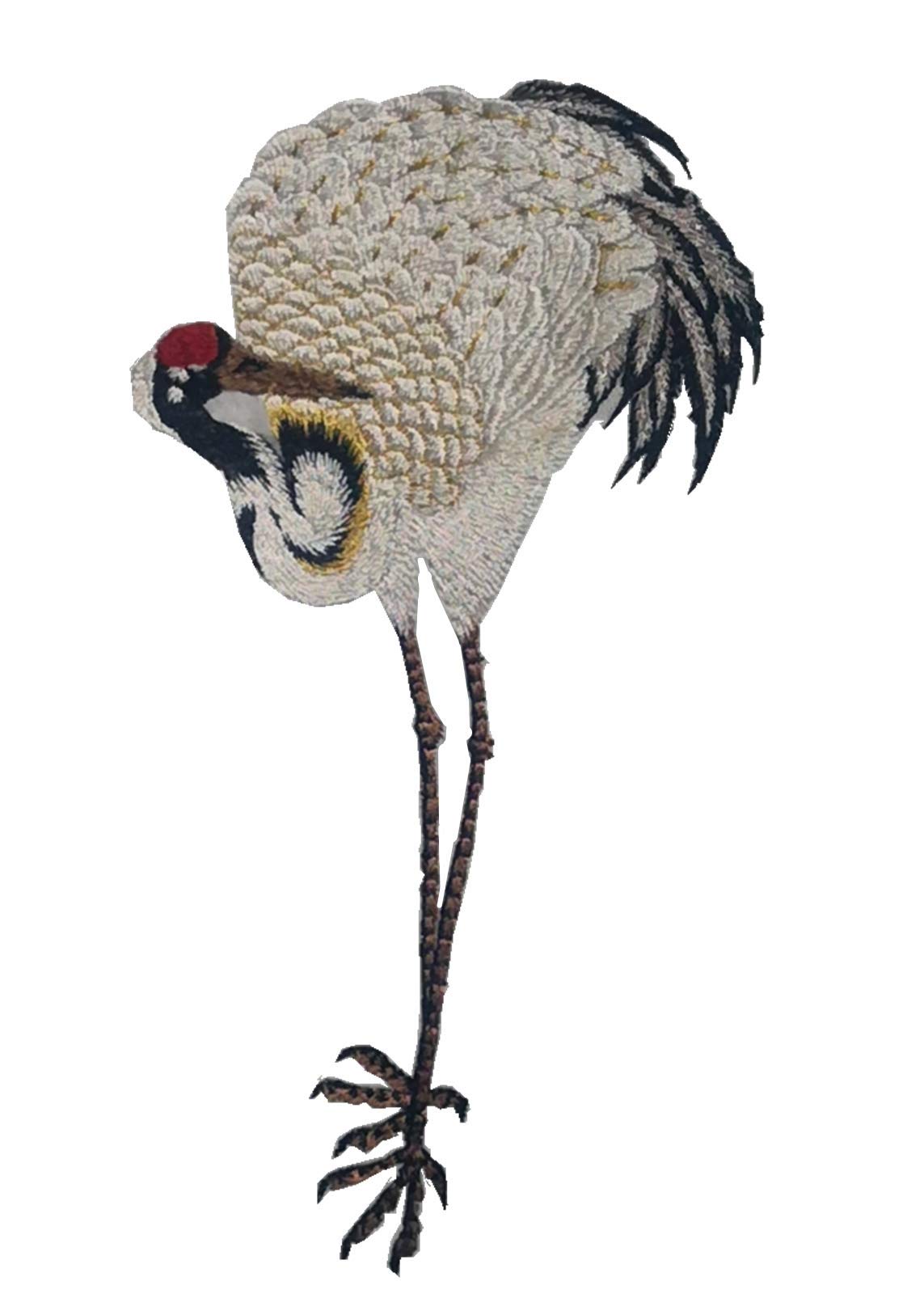 Legend Crane Iron-On Patches for Jackets & Clothes - DIY Embroidery Applique with Phoenix Bird & Flower Design (Silver Tail, 1 Crane, 7 Pieces) - Perfect for Denim Jackets, Backpacks, Hats & DIY Fashion Projects