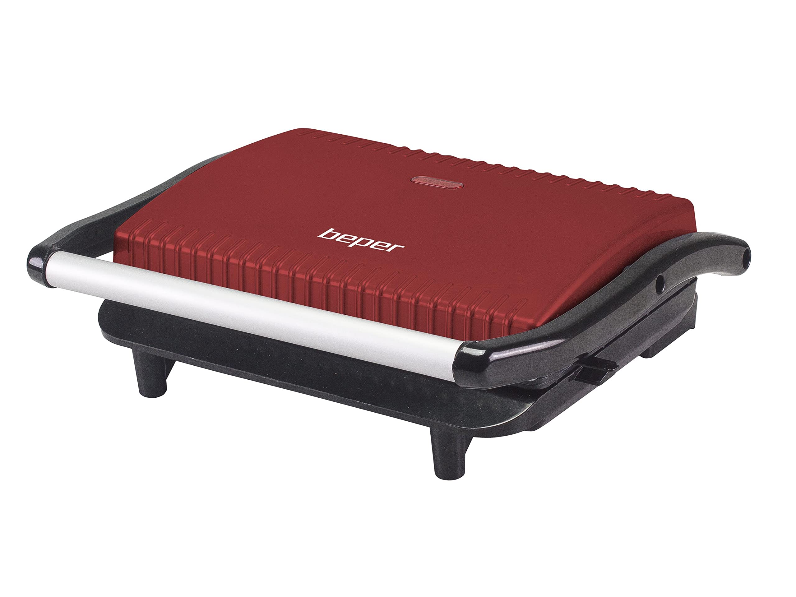 BEPER P101TOS002 850W Electric Panini Press & Sandwich Maker with Non-Stick Plates, Heat-Resistant Handle, Red - Perfect for Home, Office, and Restaurant Use
