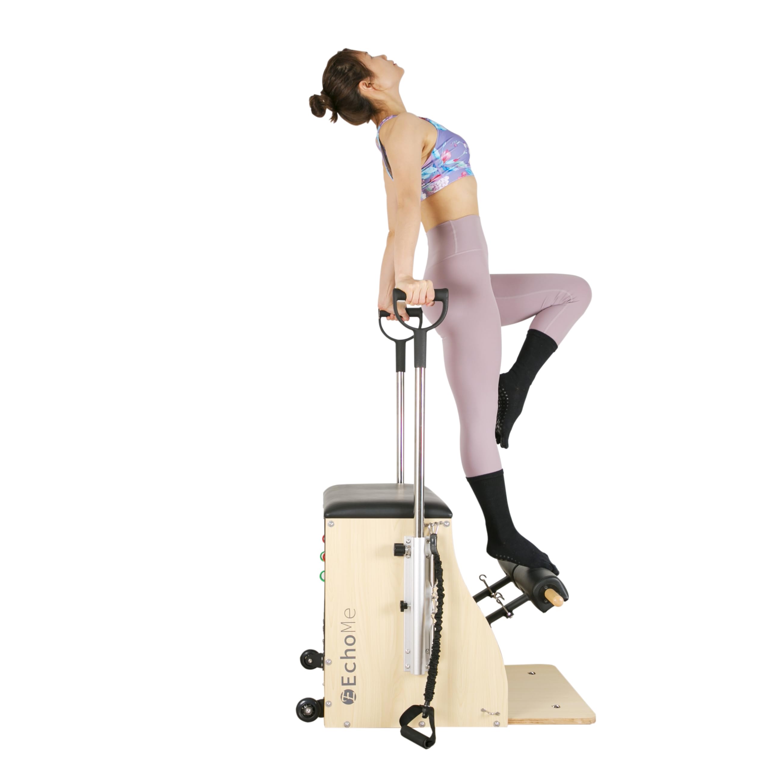 EchoMe Maple Wood Pilates Chair with Handles & Split-Pedal - Stability Yoga Fitness Trainer & Reformer Machine for Home & Studio Use - Perfect for Pilates, Yoga, Core Training & Strength Exercises