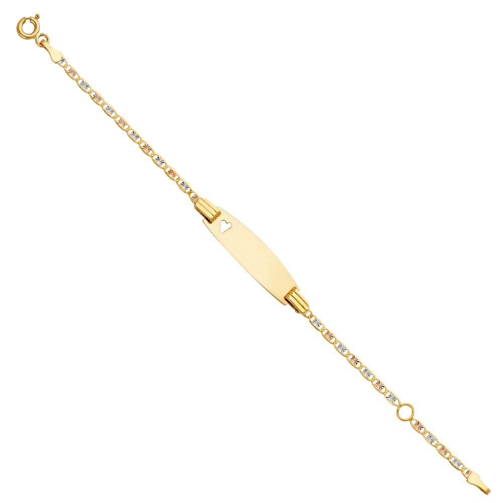 14K Gold Star Sparkle Cut Oval ID Bracelet with Love Heart - Yellow, White & Rose Gold Jewelry Gifts for Women, Perfect for Anniversaries, Valentine's Day & Special Occasions