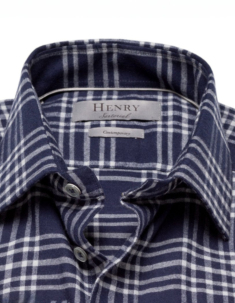 HENRY SARTORIAL Men's Casual Check Cotton Shirt - Navy Multi Color Plaid Button Down Shirt for Business Casual & Weekend Wear
