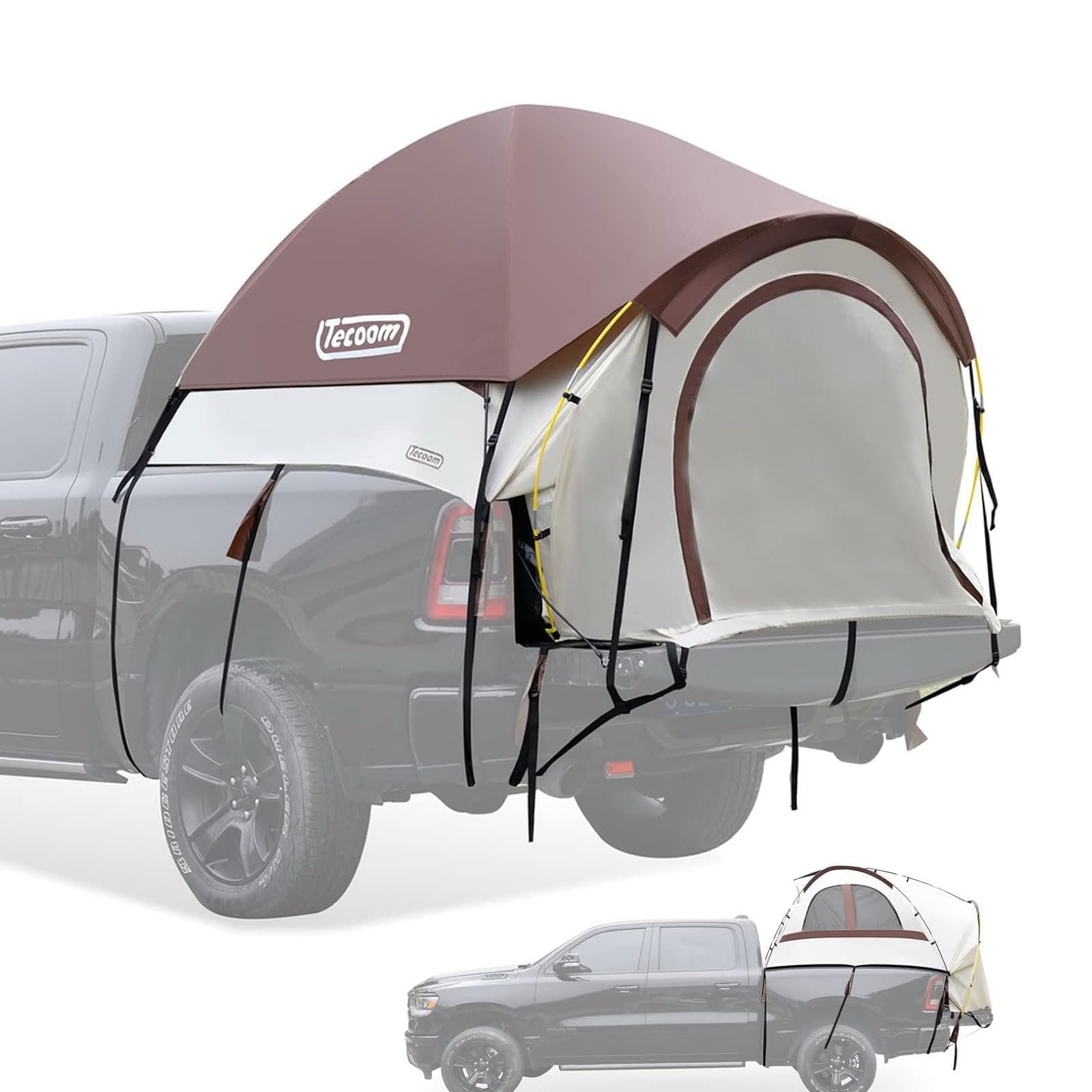 Tecoom Waterproof PU3000mm Double Layer Pickup Truck Tent for 5.5-5.8ft Truck Beds | Portable 2-Person Compact Full Size Truck Bed Tent with Rain Fly | Perfect for Camping, Beach Trips & Outdoor Adventures