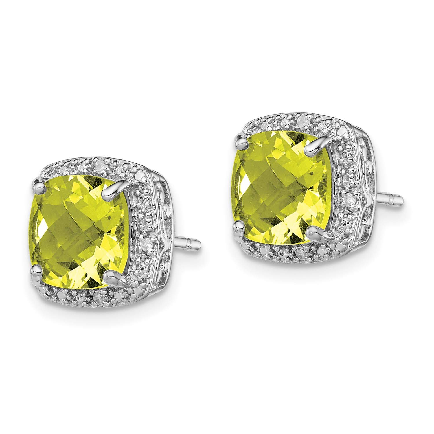 14K Sterling Silver Lemon Quartz & Diamond Stud Earrings 13x13mm - Elegant Gift for Women, Perfect for Weddings & Parties