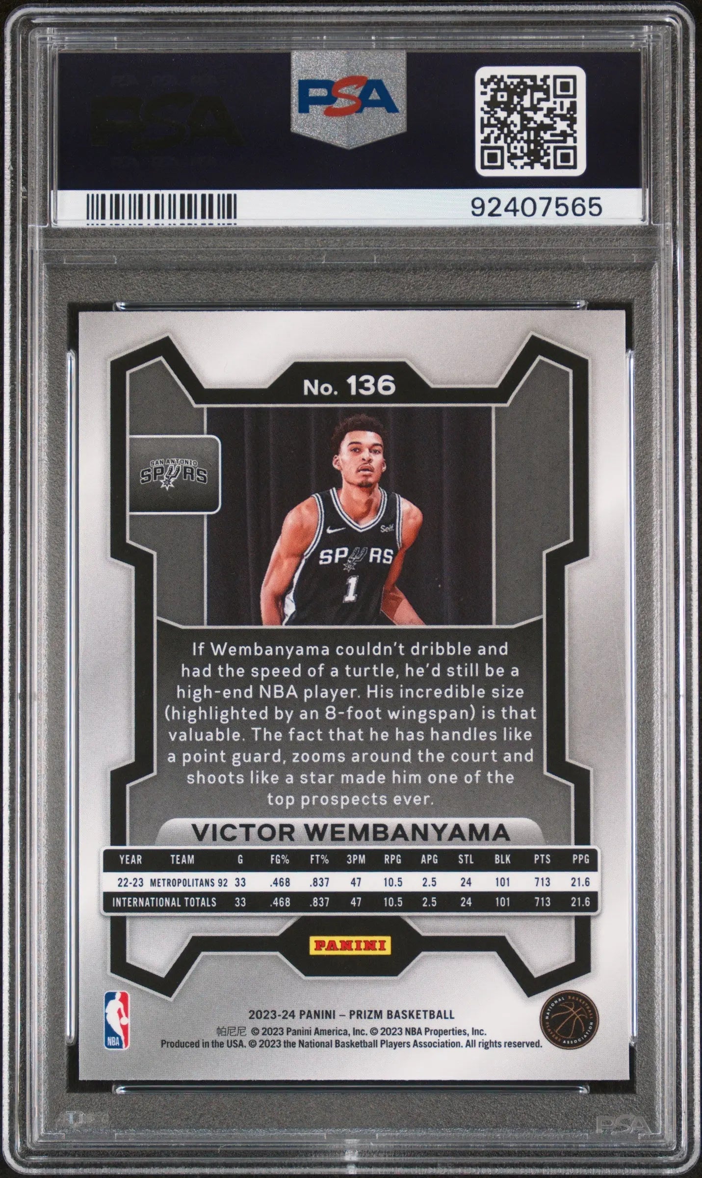 2023 Panini Prizm Victor Wembanyama Rookie Card #136 PSA 10 Gem Mint - Basketball Trading Card for Collectors & Investors | Perfect for Display, Gifts, and Portfolio Diversification