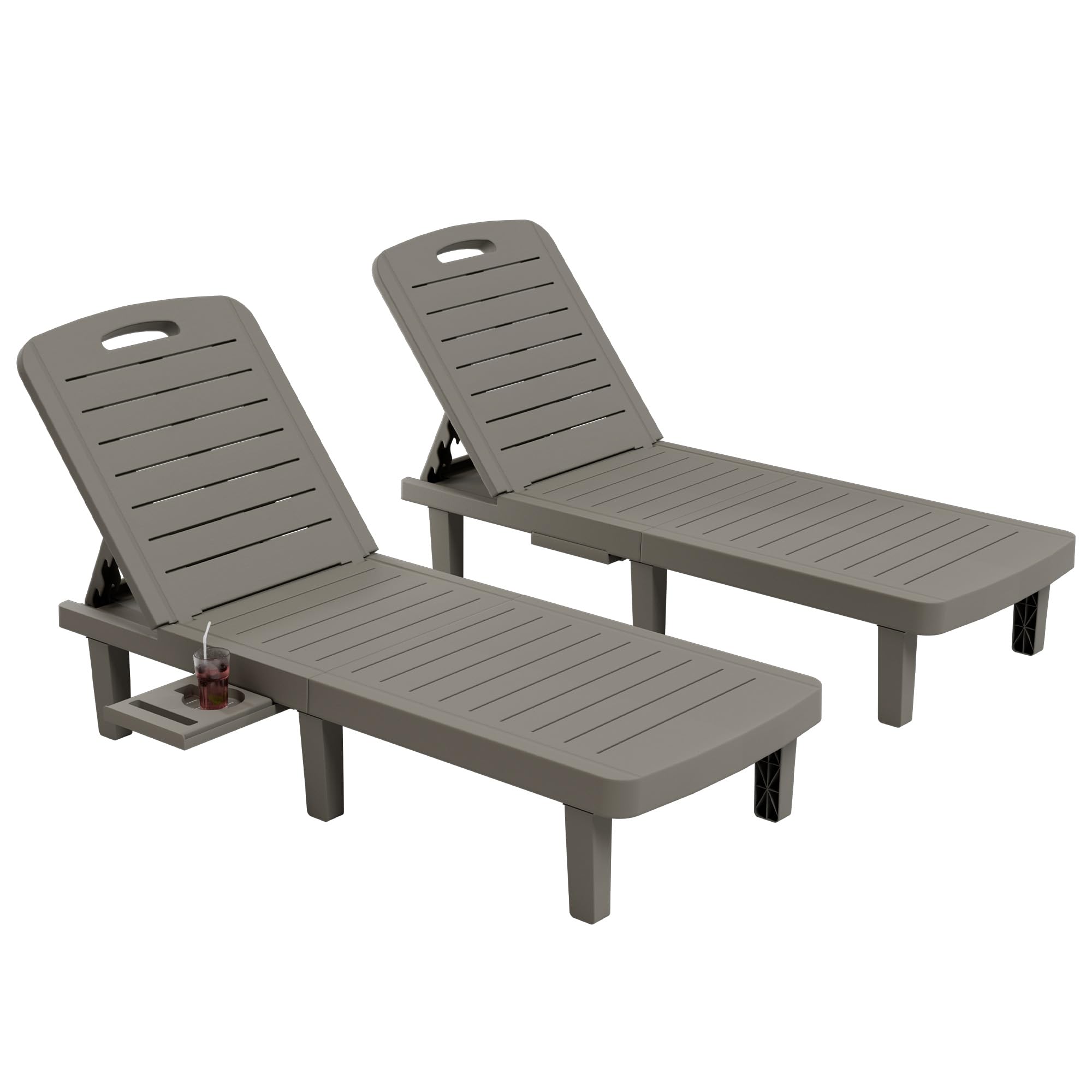 UDPATIO Oversized Waterproof Resin Pool Lounge Chairs Set of 2 - Adjustable 5-Level Backrest Outdoor Chaise Lounge with Cup Holder Tray - Perfect for Patio, Lawn, Beach, Backyard, Deck and Poolside Relaxation