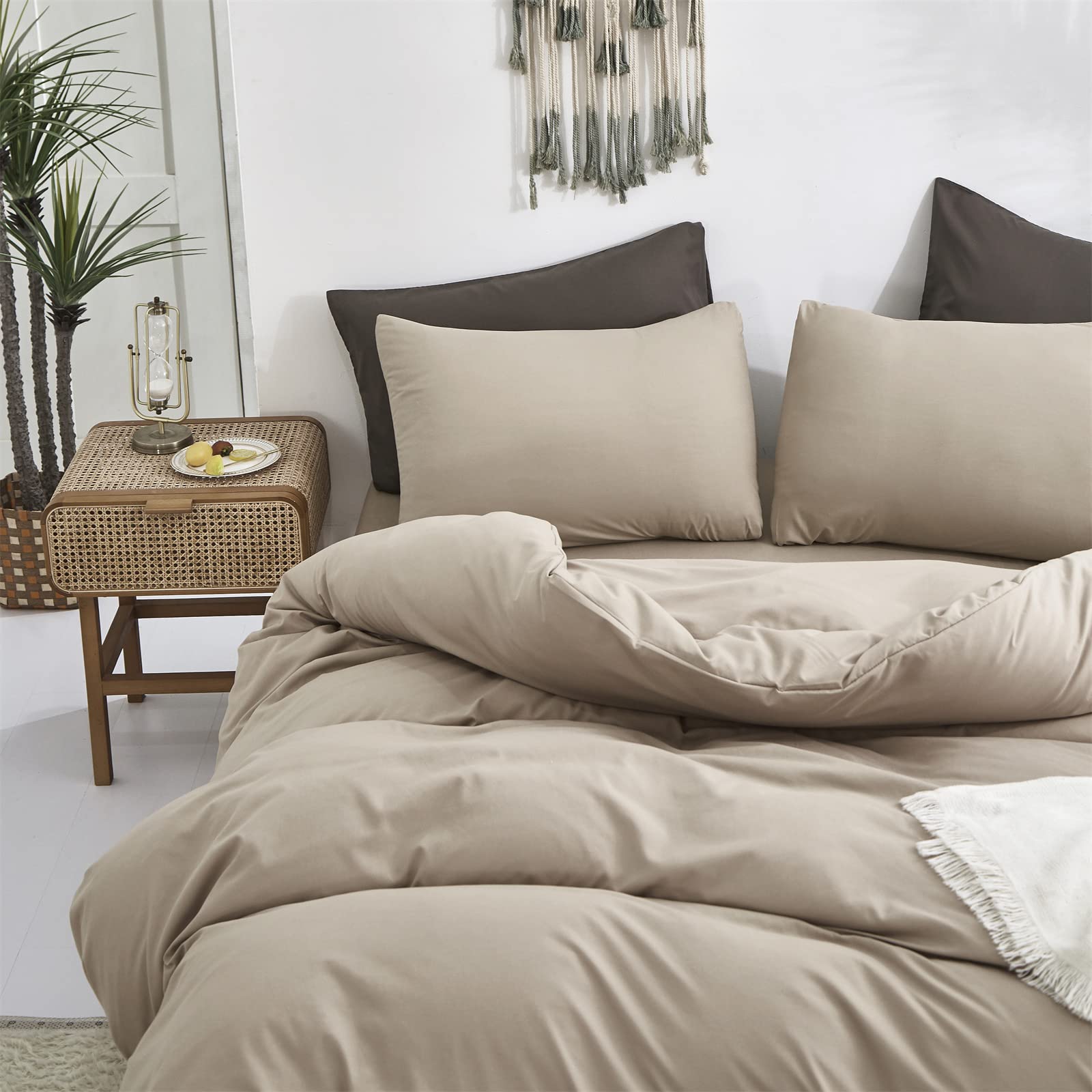 Premium Cottonight Khaki King Size Comforter Set - Soft, Breathable & Modern 3-Piece Bedding in Cream & Light Coffee | Perfect for Master Bedroom, Guest Room & Cozy Home Decor