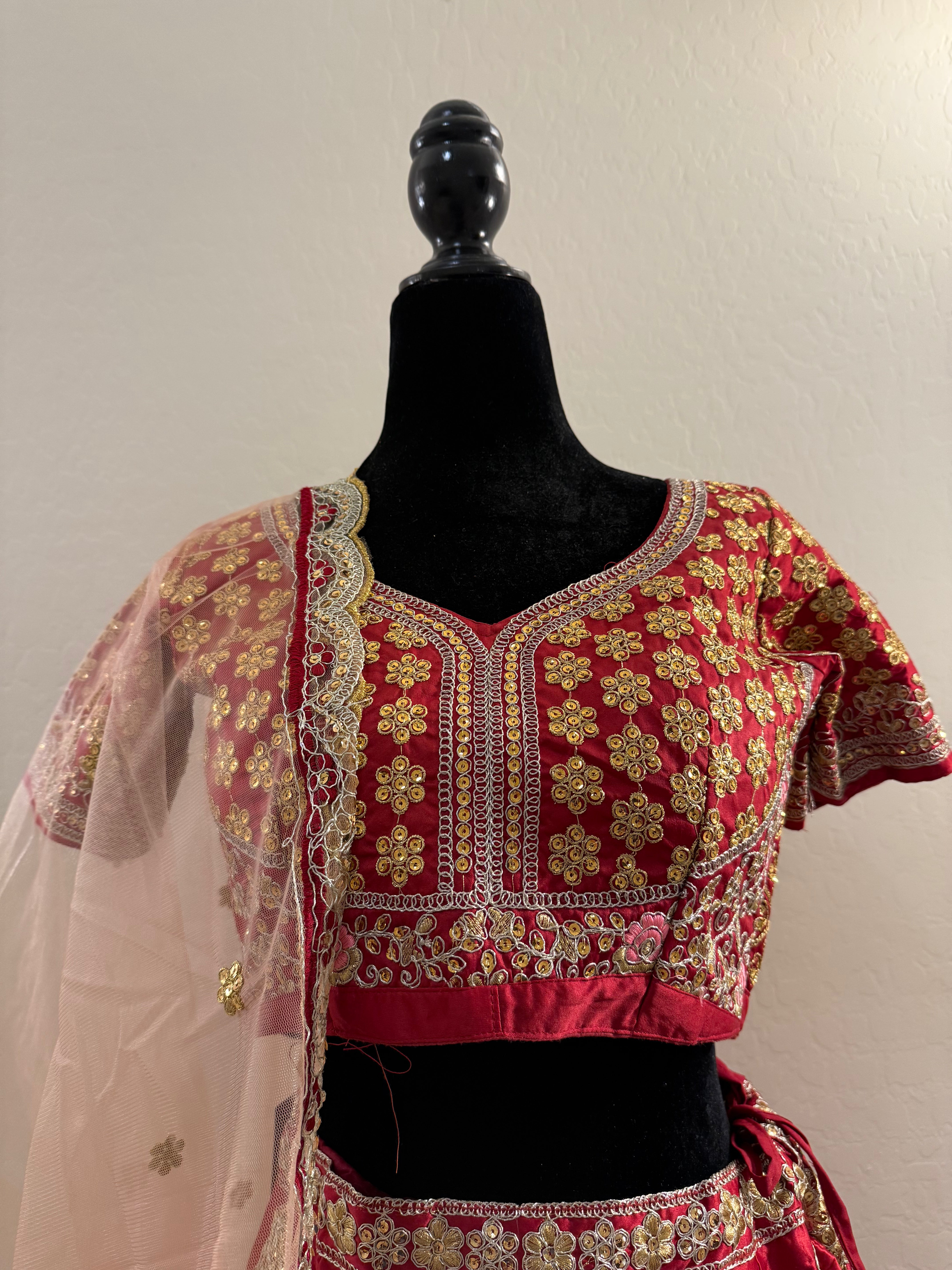 Elegant Maroon Malay Satin Silk Embroidered Lehenga Choli Set - Handcrafted Multi-Needle Work for Weddings, Festivals & Special Occasions