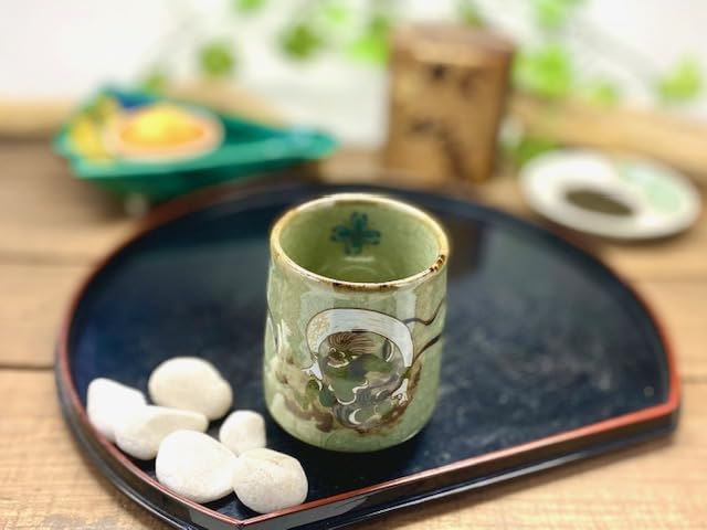 Premium Hyakkaen Kutaniyaki Japanese Ceramic Tea Cup - Traditional Wind God & Thunder God Design - Small Hot Water Drinking Cup with Unique Back Picture - Perfect for Tea Ceremonies, Home Decor & Gift Giving