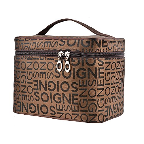 Large Train Case Makeup Bag for Women with Double Zipper & Brush Holder - Portable Cosmetic Organizer for Travel, Brushes & Toiletries | Perfect for Professional Makeup Artists & Travelers