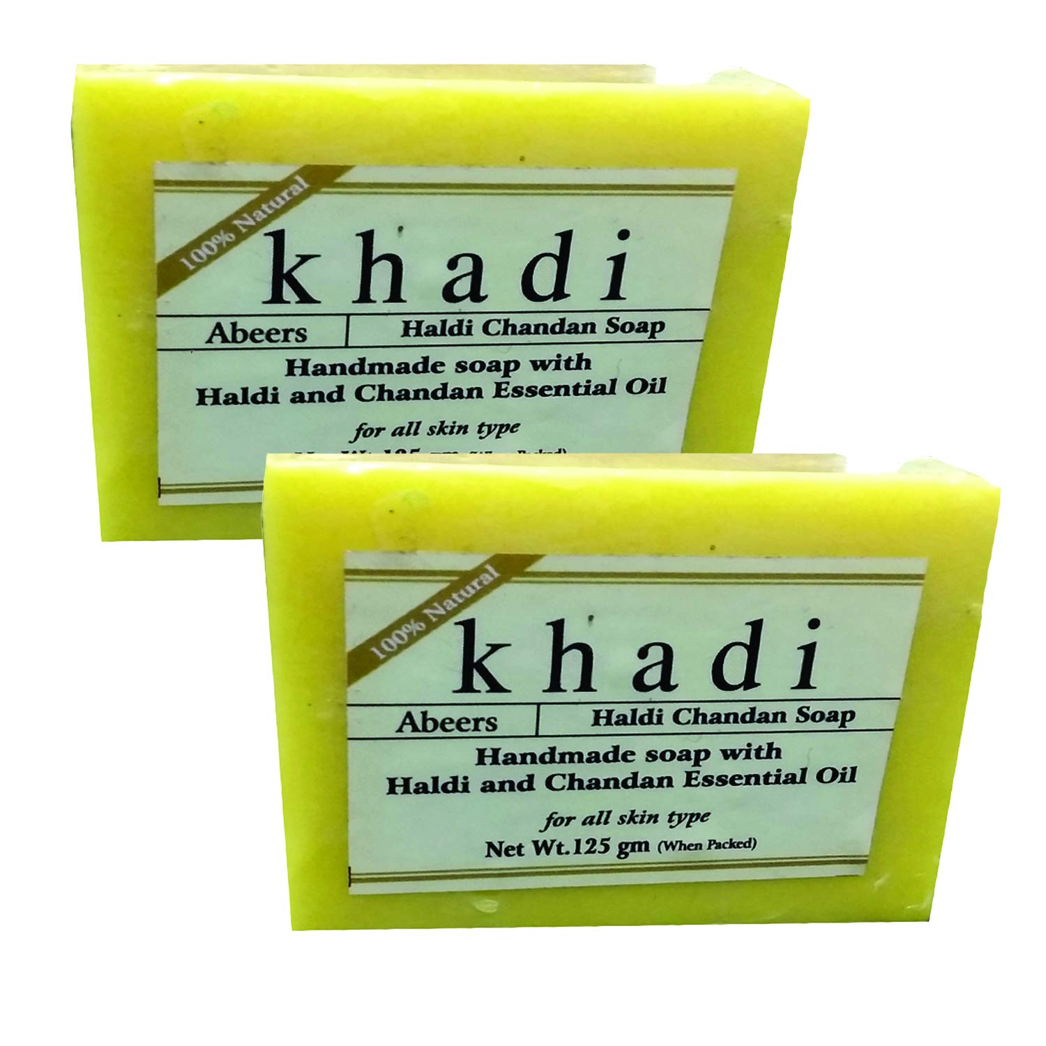 Khadi Abeers Pure Essence Haldi Chandan Soap with Essential Oils - 125g (Pack of 2) - Turmeric & Sandalwood for Glowing Skin & Acne Relief - Perfect for Daily Face & Body Cleansing