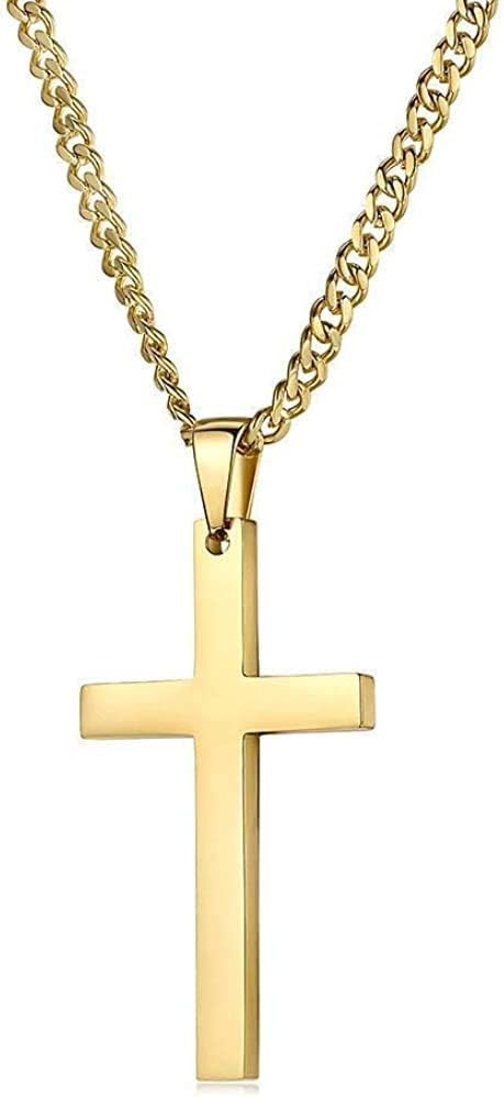 18K Gold 3MM Miami Cuban Link Chain Necklace with Cross Pendant - Diamond Cut Religious Jewelry for Women & Men - Strong Solid Clasp for Charms - Perfect for Gifts, Daily Wear & Special Occasions