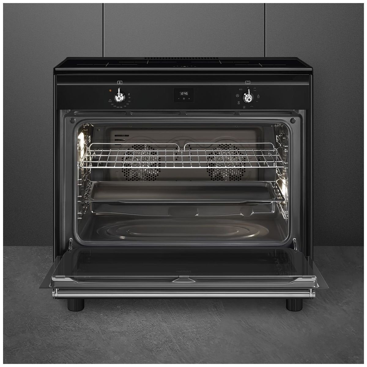 Smeg 90cm Black Induction Upright Oven and Stove Combo CX91IMBL - Premium Kitchen Appliance for Modern Homes, Perfect for Baking, Roasting & Cooking Family Meals