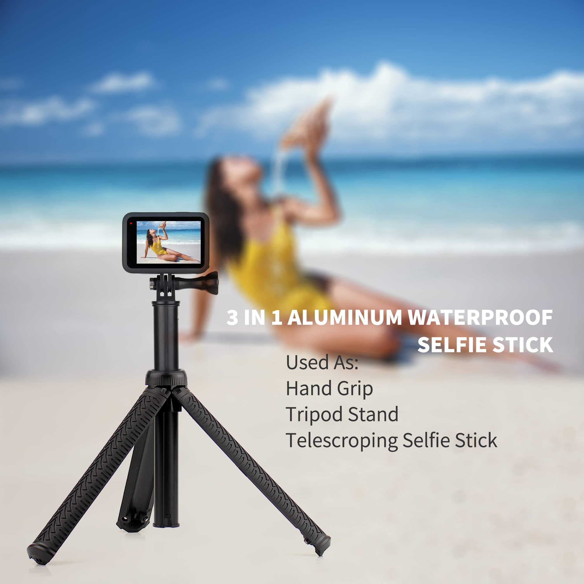 Lightweight Aluminum Selfie Stick for GoPro Hero 13/12/11/10/9/8/7/6/5/4 Max Mini & AKASO SJCAM DJI Action Cameras - Extendable Telescoping Monopod with Floating Grip - Perfect for Water Sports, Travel Vlogging & Outdoor Adventures