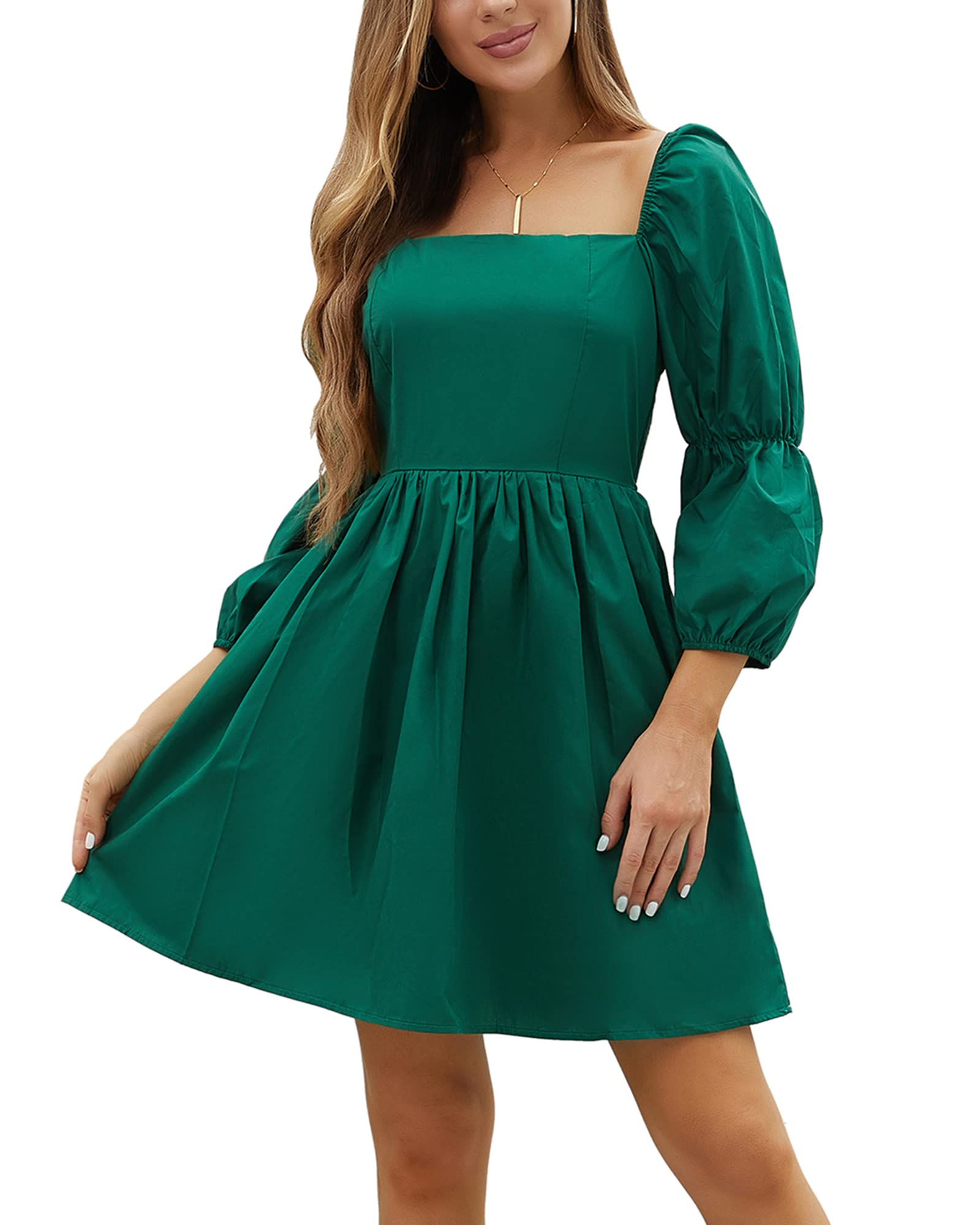 FASHIONMIA Women's Long Sleeve Ruffle A-Line Mini Dress - Flowy Summer Spring Dress for Casual Outings, Date Nights & Office Wear