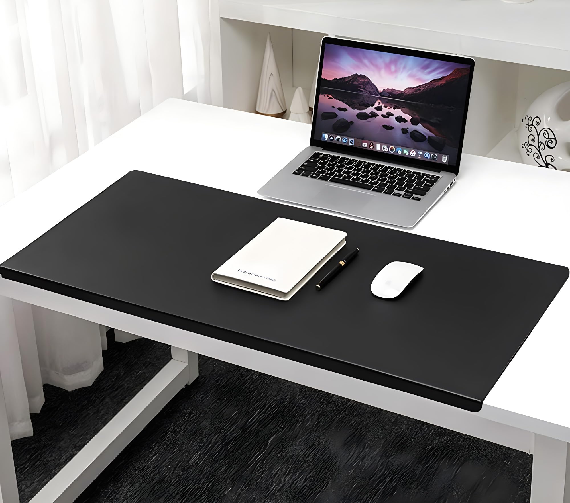 Non-Slip PU Leather Office Desk Pad - 80x40cm Waterproof Writing Mat with Full Grip Fixation Lip, Desk Protector for Laptop, Keyboard & Gaming - Perfect for Home Office, Study & Workspace (Black)